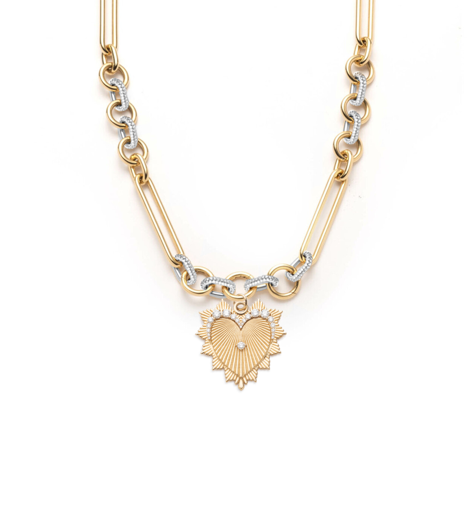 Oversized Pave Feature Mixed Clip Chain Necklace - Elegant Statement Jewelry for Women | Perfect for Parties, Weddings & Date Nights