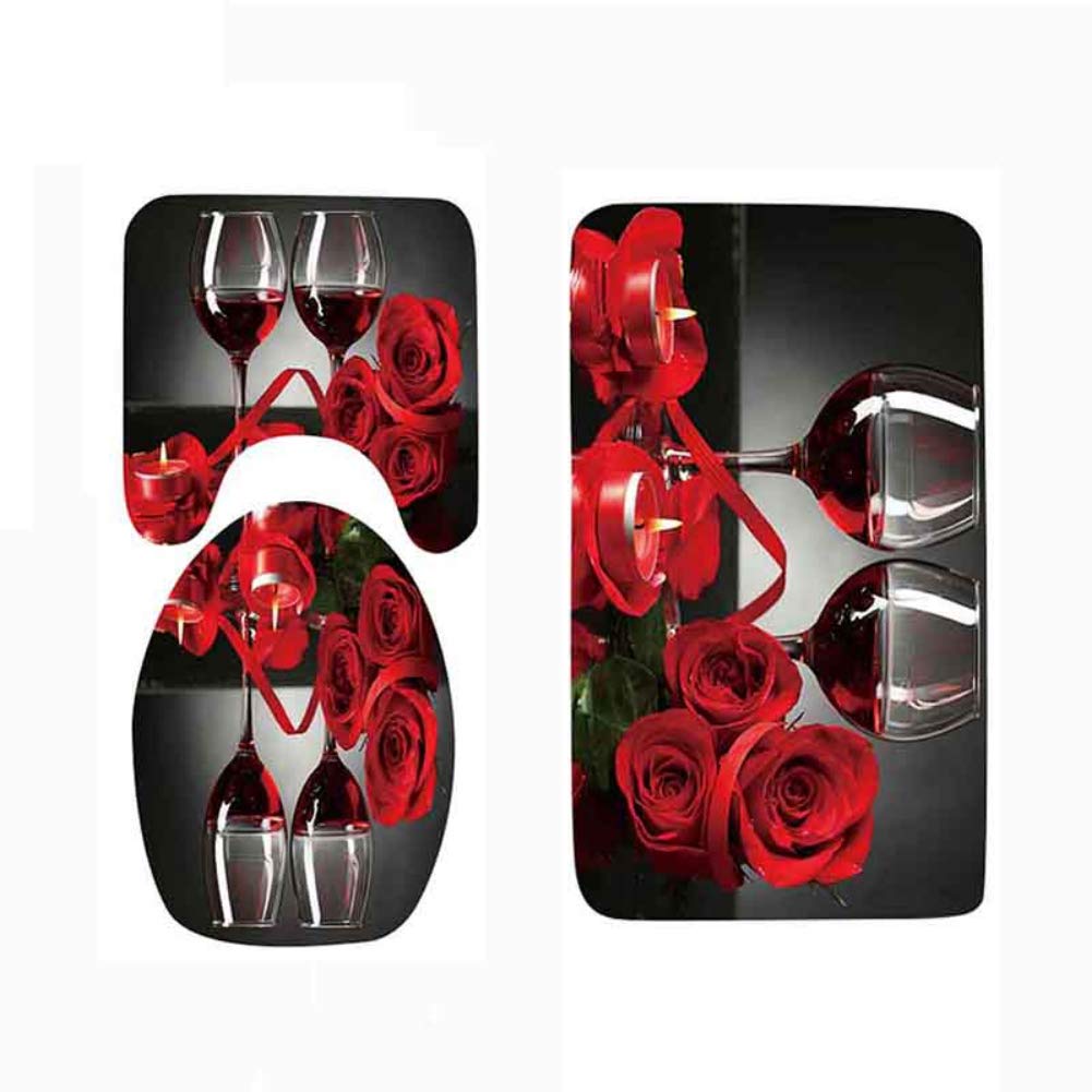4 Pcs Romantic Red Wine Glass Rose Shower Curtain Set with Matching Bath Rug, Toilet Cover & Mat - Valentine's Day Bathroom Decor for Couples, Bridal Shower Gift, Anniversary Present