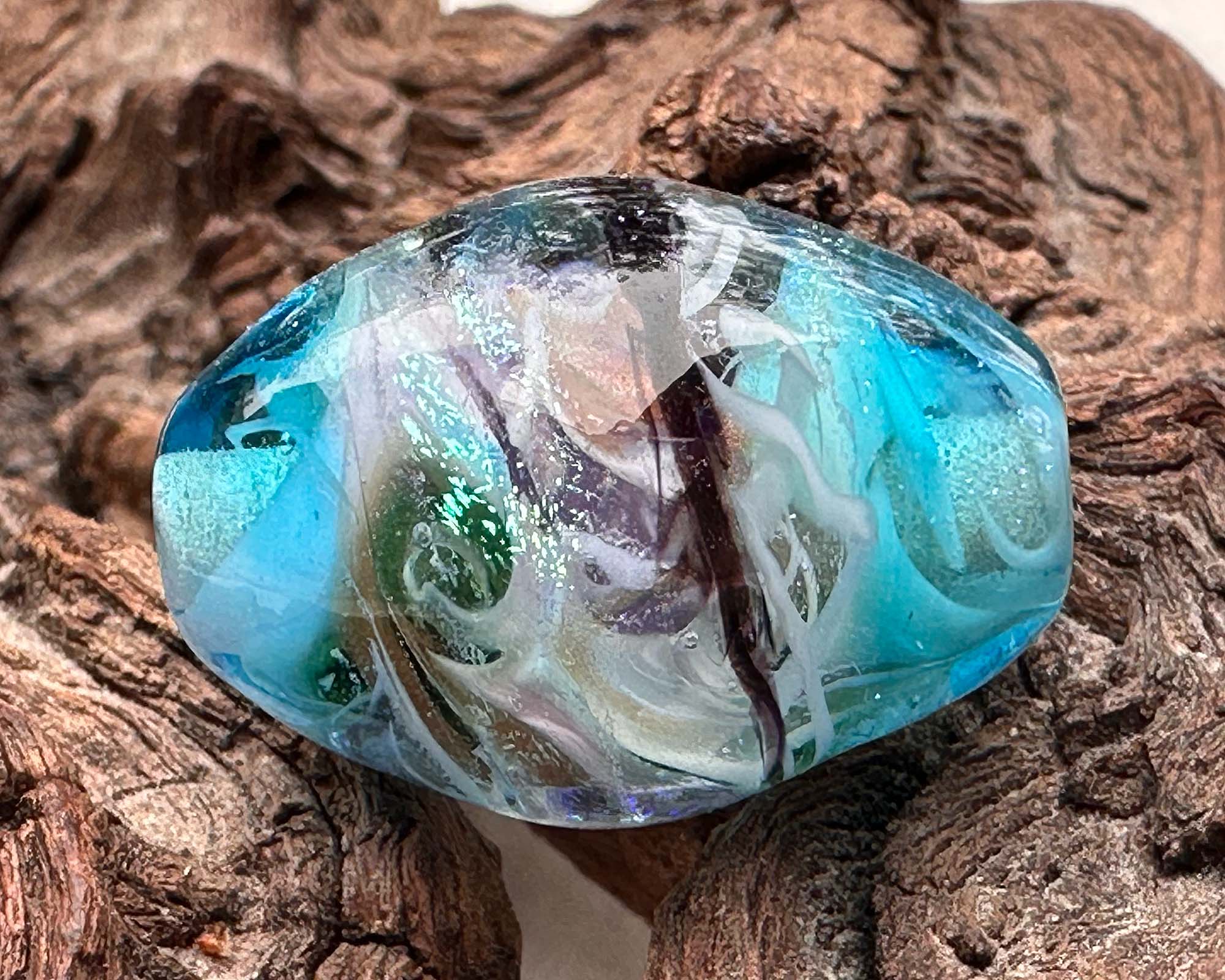 Handmade Aqua Elegance Lampwork Glass Focal Bead - SRA Certified for Jewelry Making, DIY Crafts & Beading Projects | Perfect for Necklaces, Bracelets & Earrings
