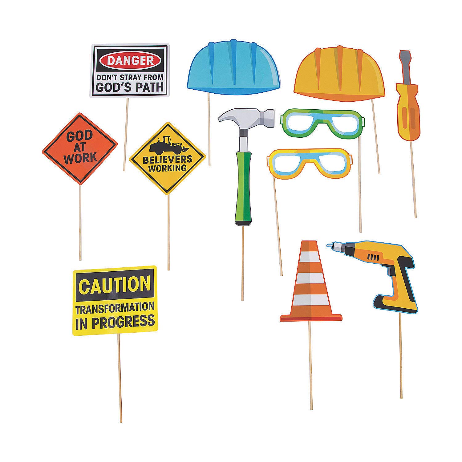 12-Piece Construction VBS Photo Booth Props Set - Fun Apparel Accessories for Kids - Perfect for Vacation Bible School, Construction Theme Parties & Birthday Celebrations