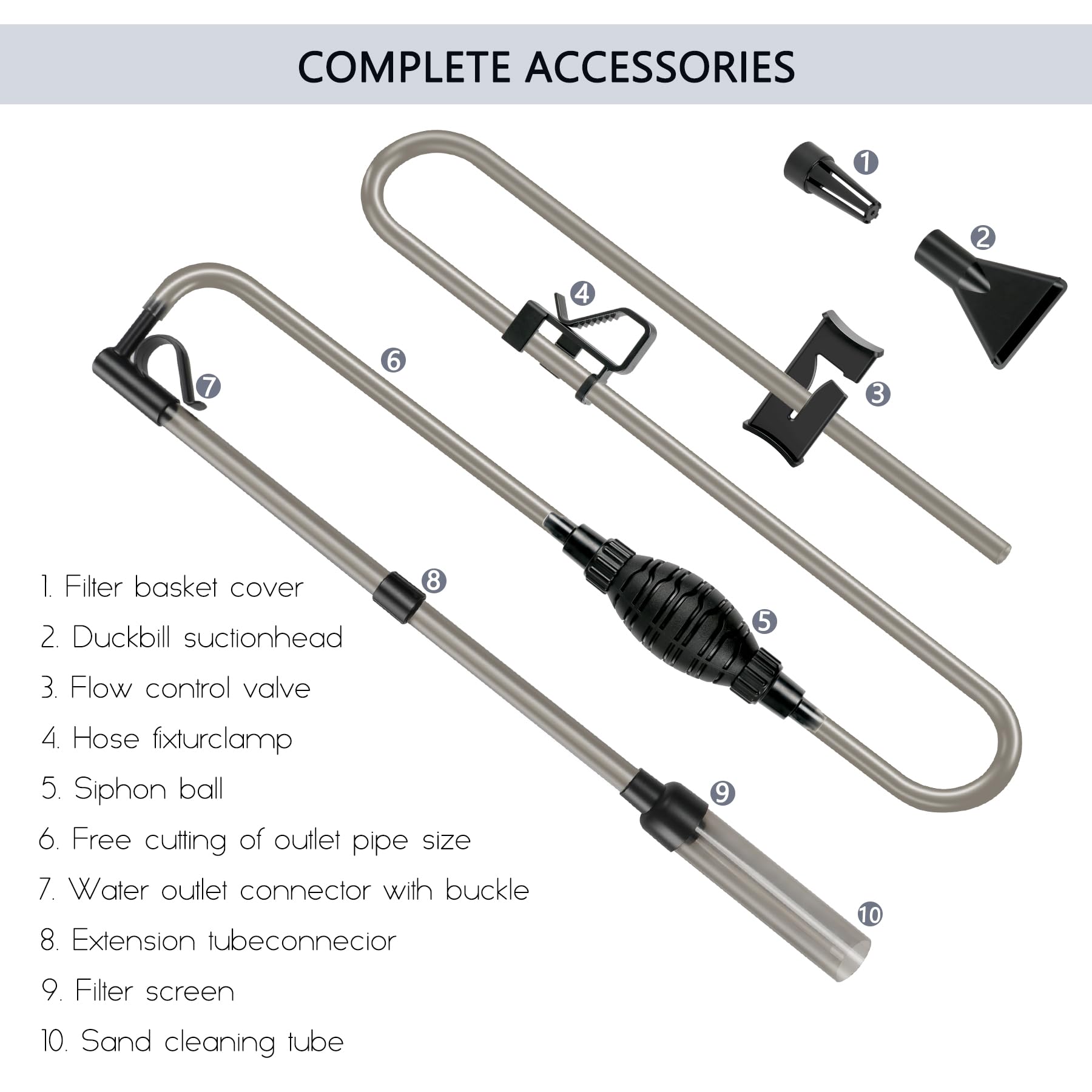 4 in 1 Aquarium Gravel Cleaner - Fish Tank Vacuum Siphon with Water Flow Clamp for Easy Water Changes, Sand Washing & Dirt Removal | Perfect for Freshwater & Saltwater Tanks, Home & Office Aquariums