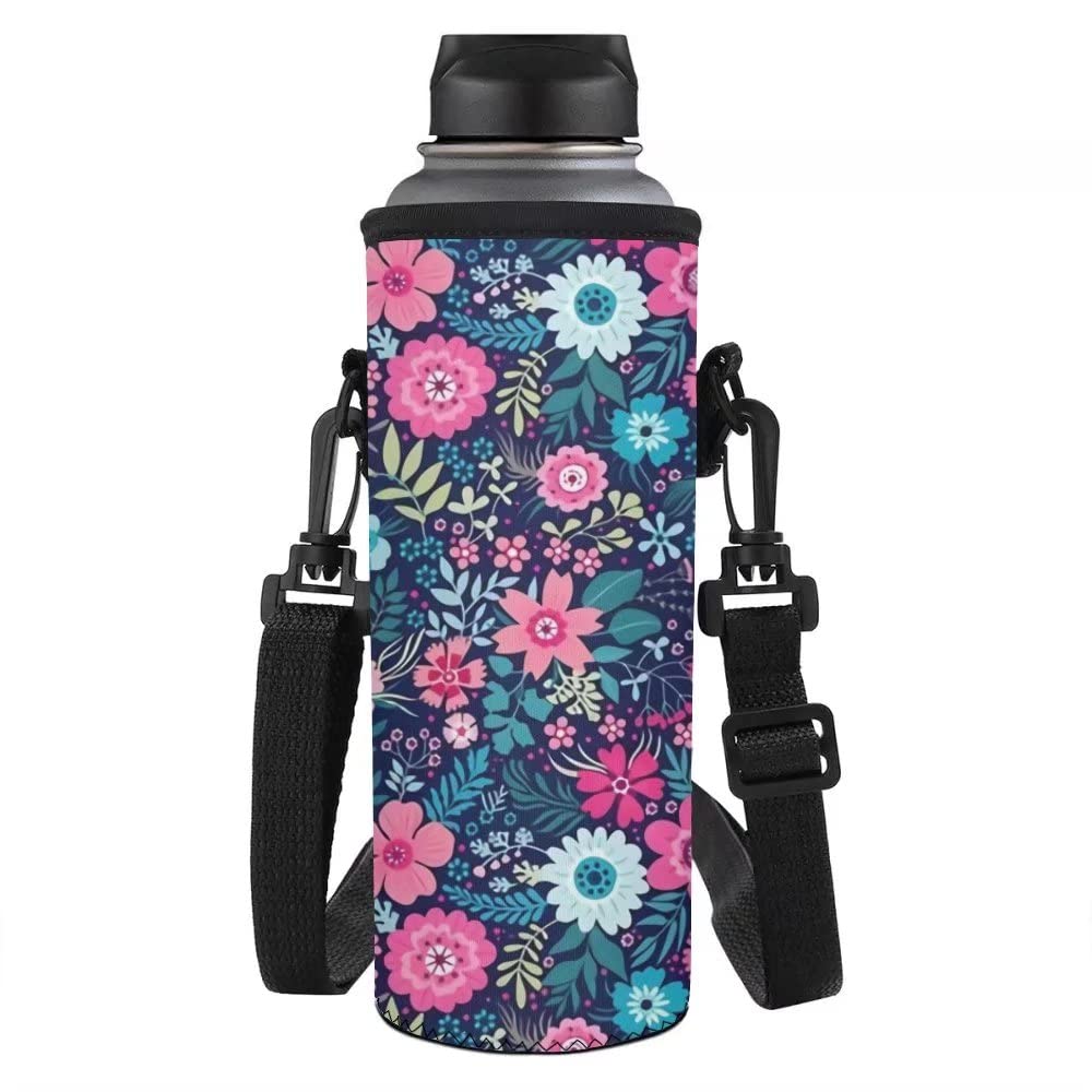**Doojoayie Insulated Neoprene Water Bottle Holder for Women - Tropical Flower Design, Gym & Travel Bottle Sleeve Protector Pouch - Perfect for Workouts, Hiking, and Outdoor Adventures**