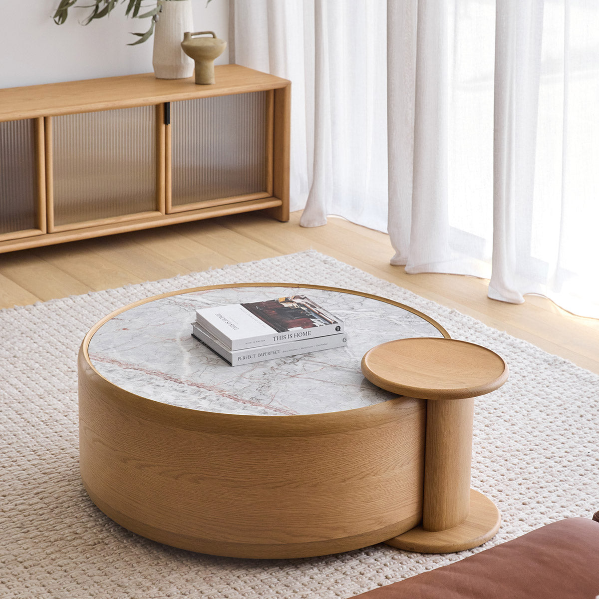 Round Coffee Table - Modern Wooden Living Room Furniture for Small Spaces | Perfect for Home, Office & Lounge Decor