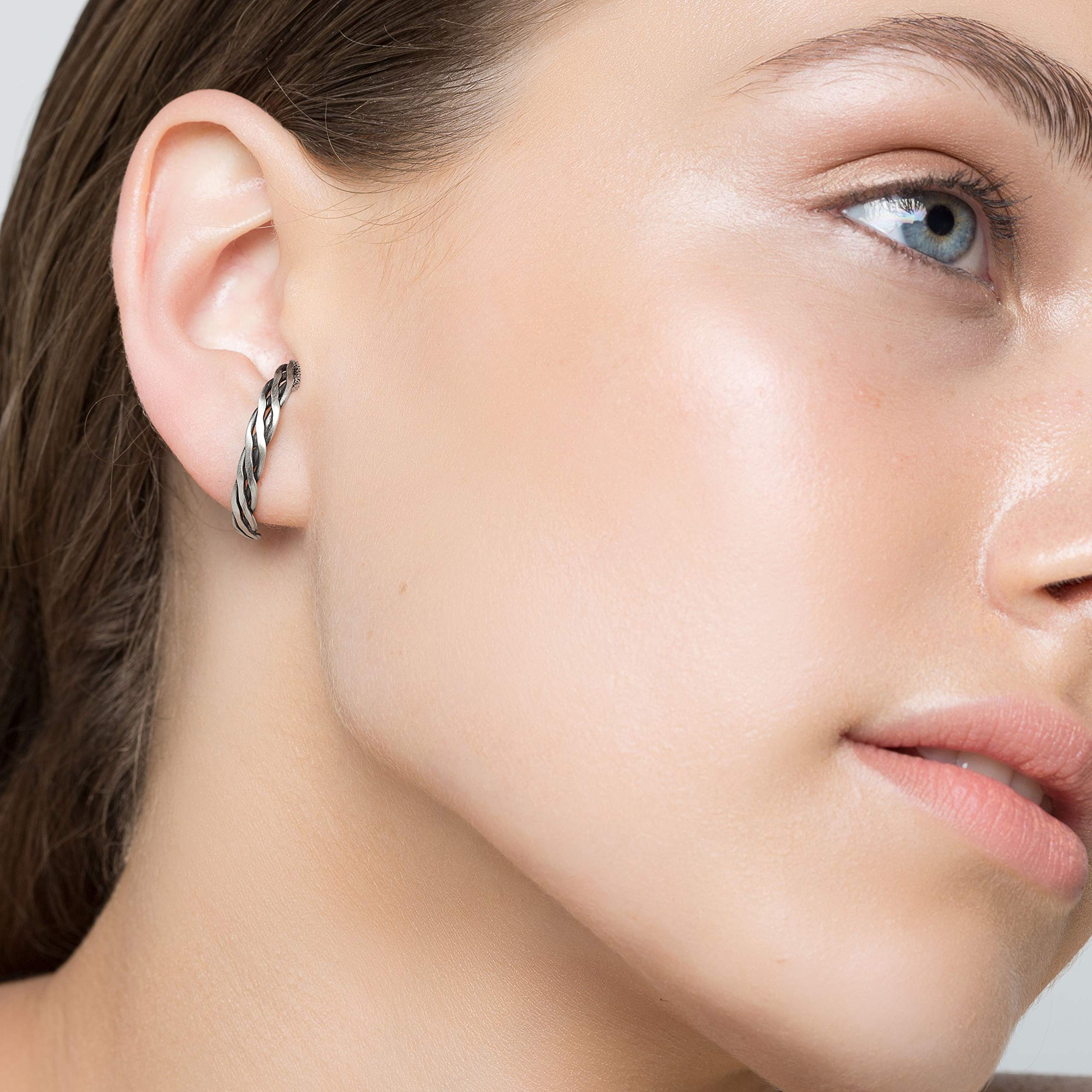 Handmade Sterling Silver & Gold Geometric Stud Earrings - Dainty Minimalist Hypoallergenic Huggie Earrings for Women | Perfect for Everyday Wear, Office & Special Occasions