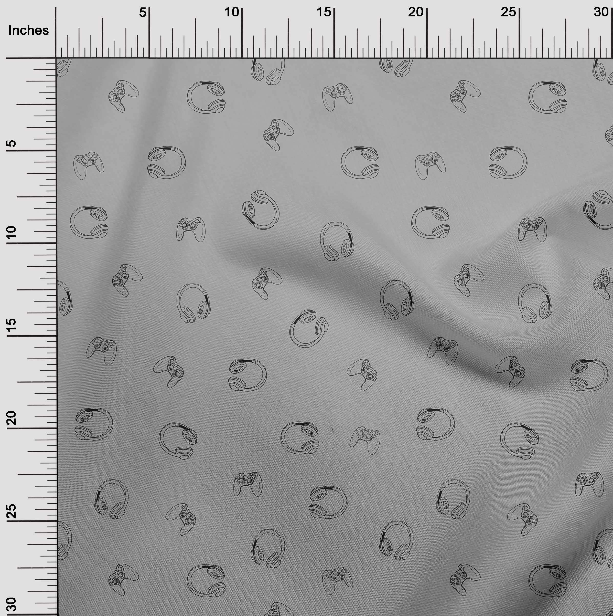 oneOone Viscose Chiffon Gray Fabric - 42 Inch Wide Printed Material for Sewing Retro Headphone Cases & DIY Crafts - Perfect for Costume Design, Quilting, and Home Decor Projects