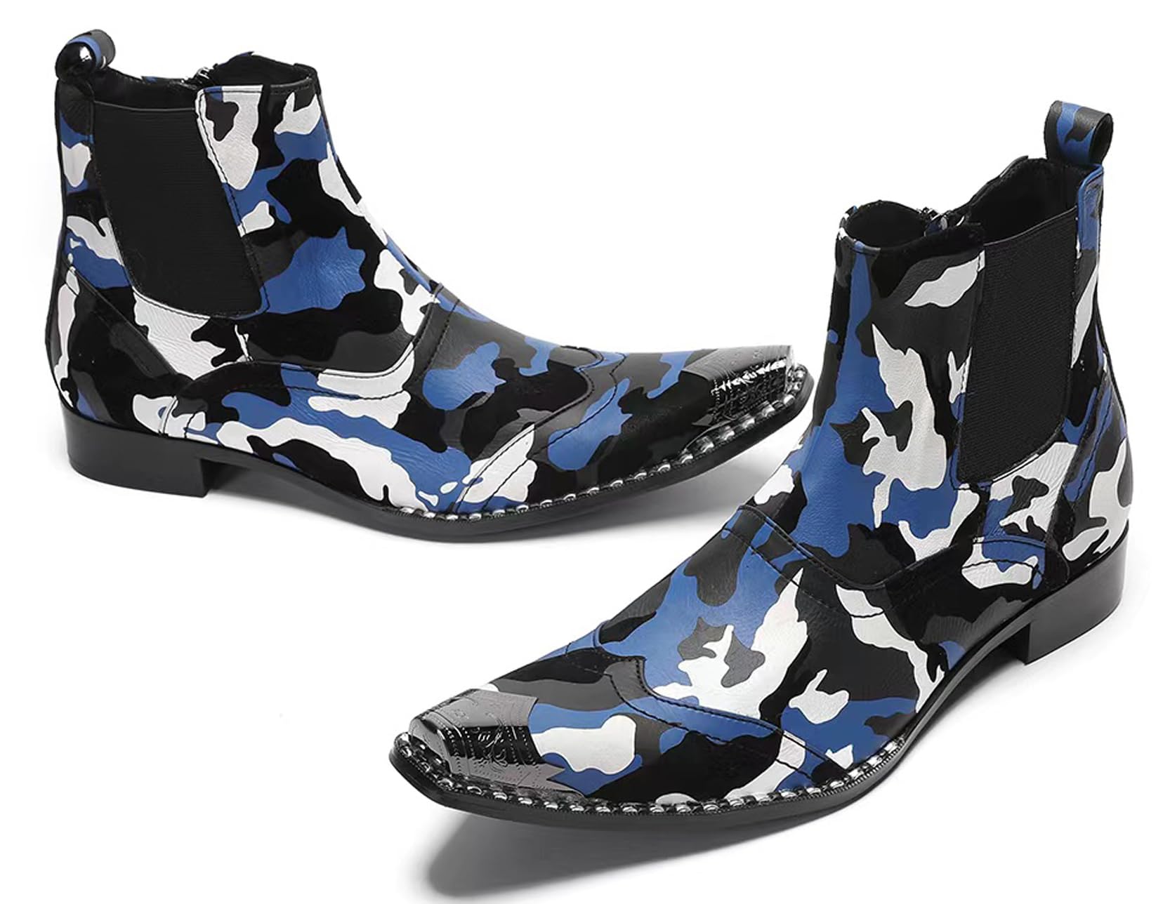 Men's Western Leather Boots with Stylish Zipper & Metal Toe - Chelsea Dress Boots for Cowboy Style | Perfect for Casual Wear, Night Out & Country Events