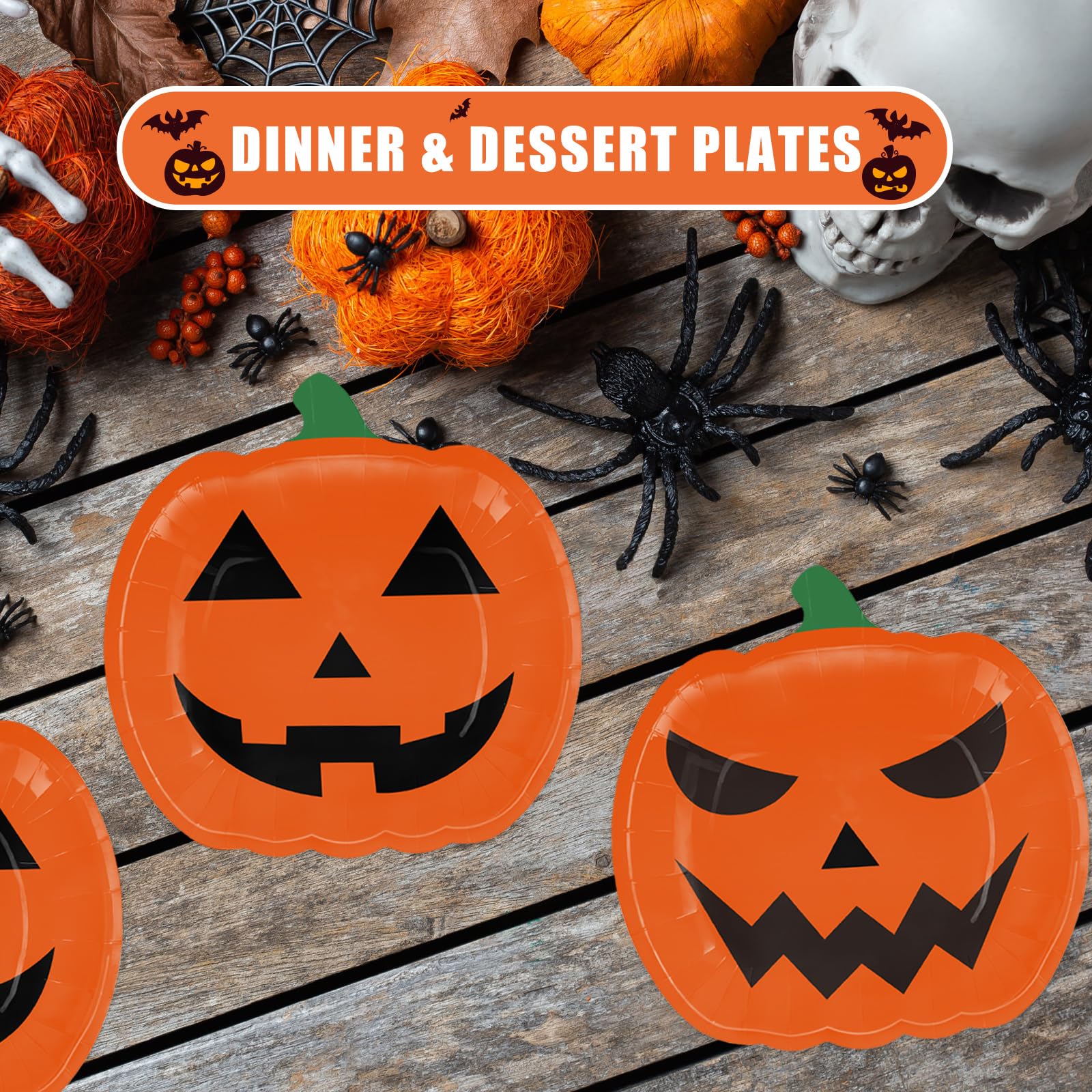 100 Pcs Halloween Paper Plates & Napkins Set - Spooky Themed Party Supplies for Halloween, Birthday, Dinner - Disposable Tableware Serves 50 Guests - Perfect for Trick or Treat, Haunted House, Costume Party Decorations