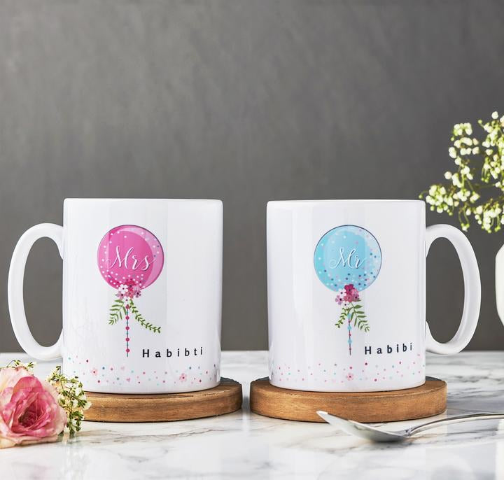 Habibi & Habibti Coffee Mugs - Arabic Love Couple Mugs for Tea & Coffee - Perfect Gift for Couples, Valentine's Day & Anniversaries - Enjoy Your Morning Coffee or Tea with These Romantic Mugs