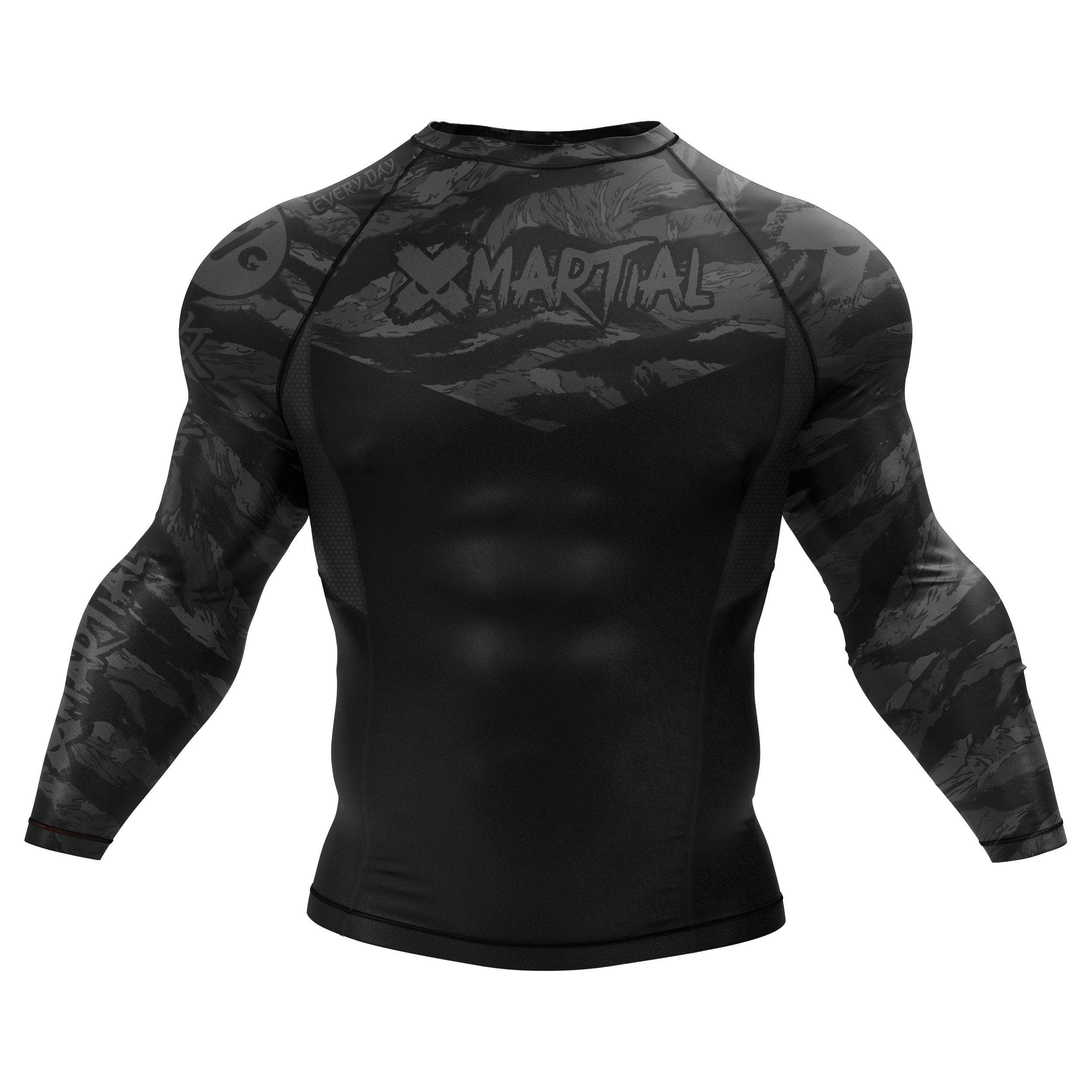BJJ Rash Guard Black Tiger Camo X Tech 25 Series - Compression Long Sleeve MMA Grappling Shirt for Brazilian Jiu Jitsu, No Gi Training & MMA Fighting - Moisture Wicking & UV Protection