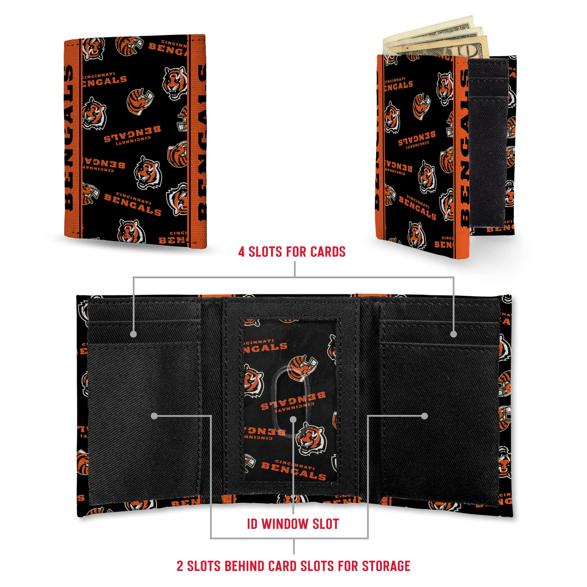 Rico Industries NFL Canvas Trifold Wallet - Officially Licensed Football Team Wallet for Men - Durable & Stylish Sports Fan Accessory - Perfect for Game Day, Travel, and Everyday Use