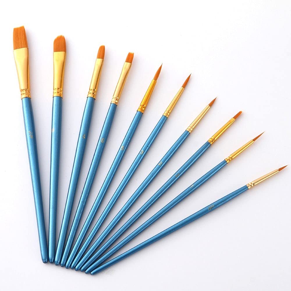 10-Piece Acrylic Paint Brush Set - Round Pointed Tip Nylon Hair Brushes for Oil, Watercolor, Face & Nail Art - Perfect for Miniature Detailing, Rock Painting & Canvas Art - Ideal for Artists, Adults & Kids (Black)