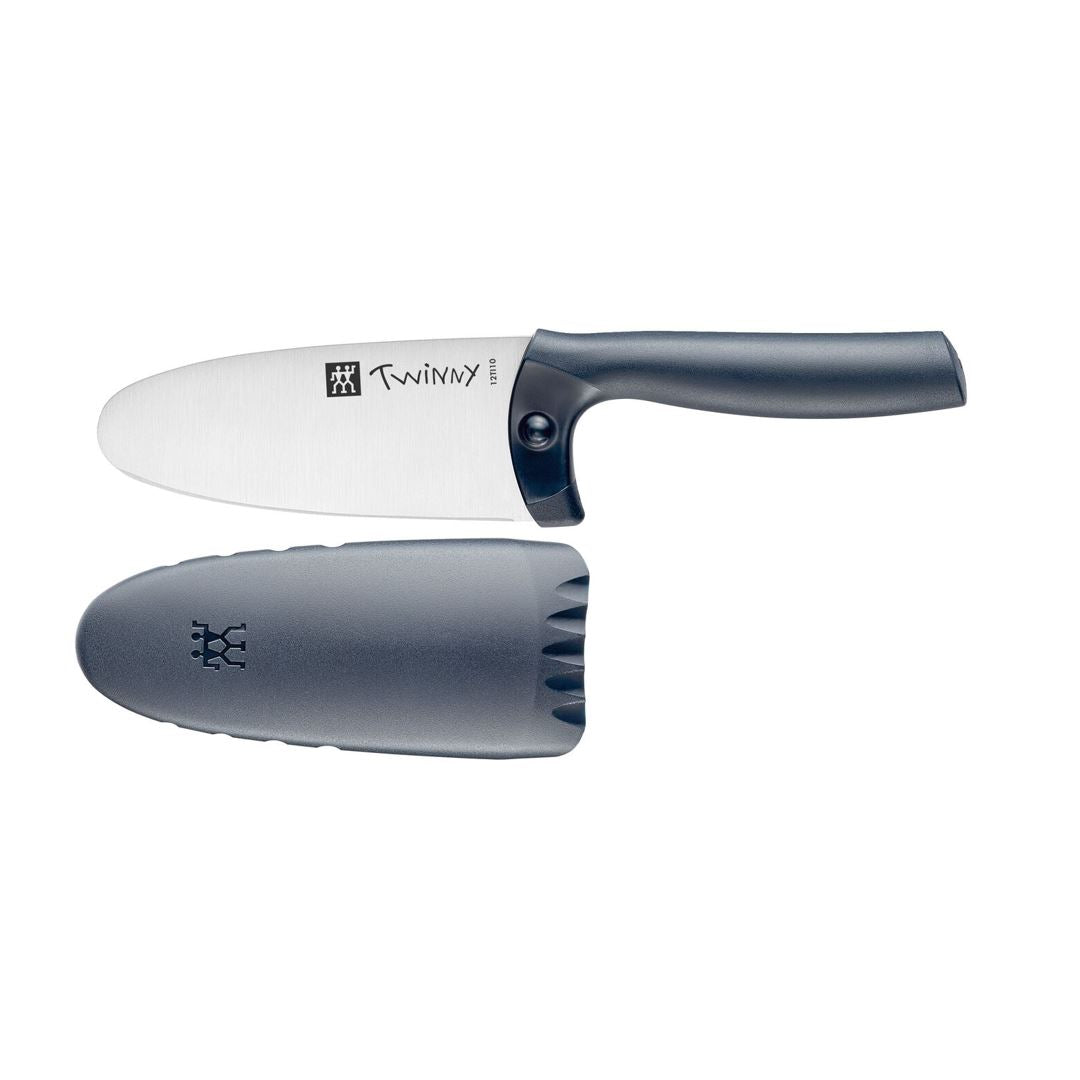 Zwilling Twinny 4-Piece Kids Chef Knife Set with Blue Handle & Protective Cover - Safe Cooking Tools for Young Chefs - Perfect for Cooking Classes, Birthday Gifts & Family Kitchen Activities