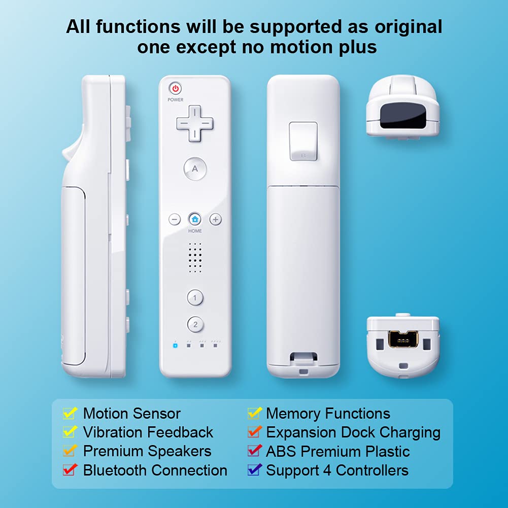 MINSWC Wii Controller 2 Pack with Silicone Case & Wrist Strap - Compatible with Nintendo Wii - White - Perfect for Family Game Night & Multiplayer Gaming