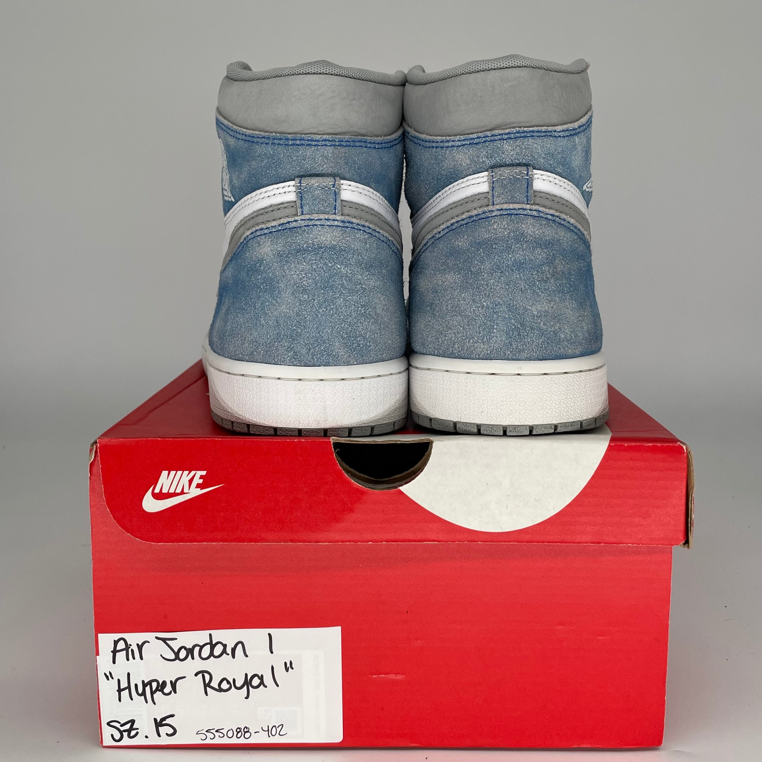 AIR JORDAN 1 HYPER ROYAL Sneakers - Men's Size 15 (555088-402) - Blue & White High-Top Basketball Shoes for Streetwear & Casual Outfits