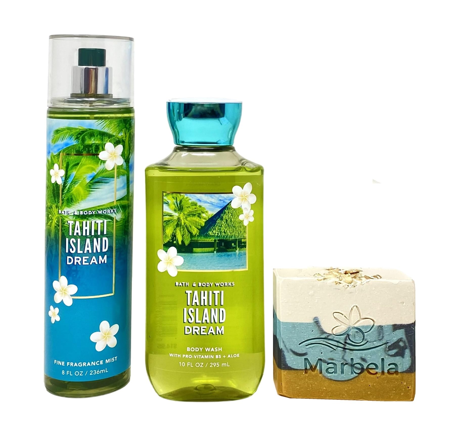 Bath & Body Works Tahiti Island Dream 2-Piece Gift Set - Sea Breeze Bar Soap & Body Wash with Fragrance Mist - Full Size Tropical Scent for Relaxation & Spa Day