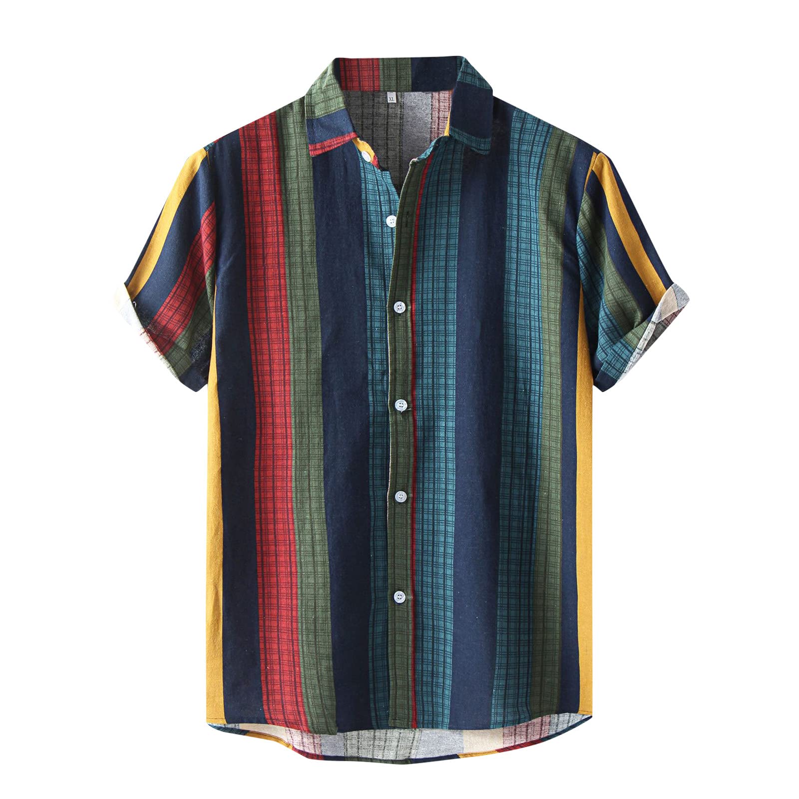 Men's Casual Check Print Short Sleeve Shirt for Summer & Beach