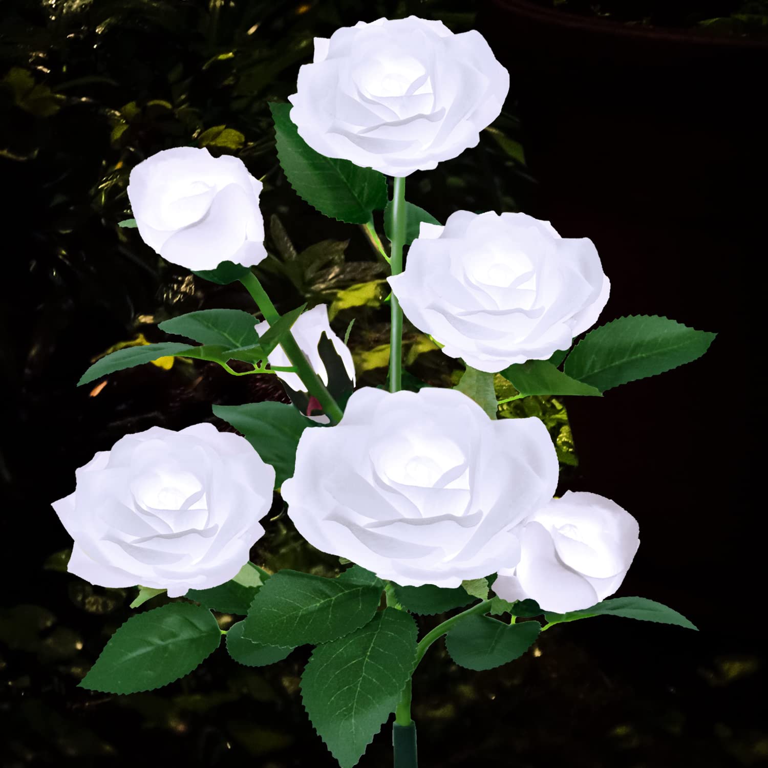 7 Rose Flower Solar Garden Lights - Waterproof Outdoor Stake Lights for Pathway, Patio, Yard & Landscape Decor - Enhanced Solar Panel, White - Perfect for Romantic Evenings & Garden Accent Lighting