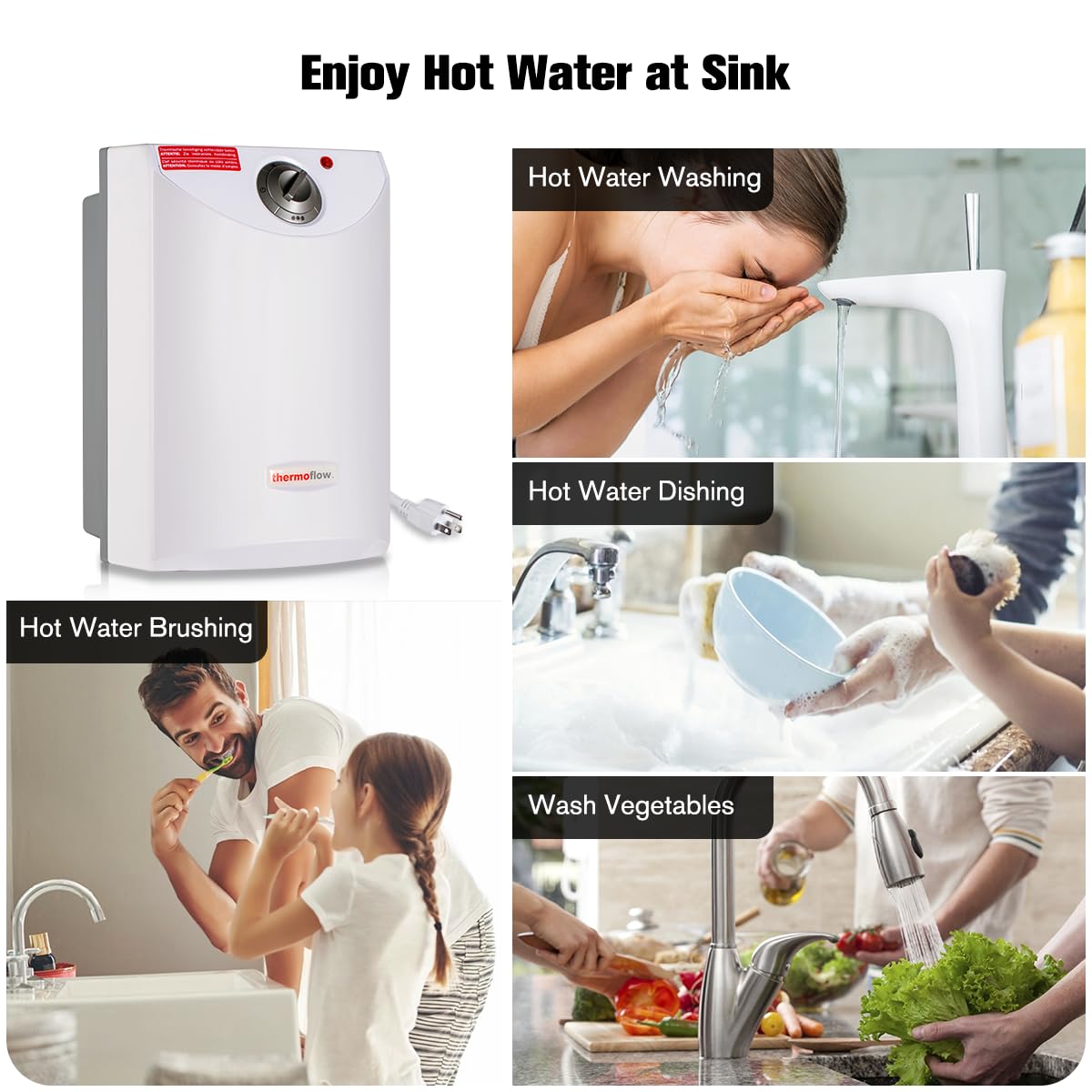 Thermoflow 4.0 Gallon Electric Mini Tank Water Heater - 120V Under Sink Instant Hot Water System for Kitchen, Bathroom & RV | Small Point-of-Use Water Heater for Fast Hot Water Supply