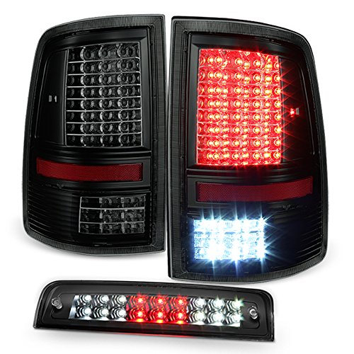 AKKON Full LED Black Smoke Taillights Set + Black LED 3rd Brake Lamp Pair for 2009-2018 Dodge Ram 1500 2500 3500 - Upgrade Your Truck's Style & Night Visibility (Perfect for Off-Roading & Night Driving)