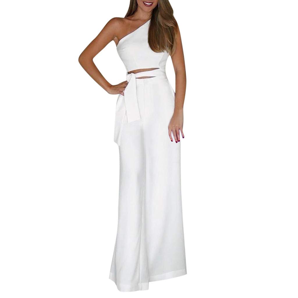 Strapless Sleeveless Women's Jumpsuit - Summer Wide Leg Bandage Bodycon Romper (White, XL) | Perfect for Beach Vacations, Night Out Parties & Casual Wear