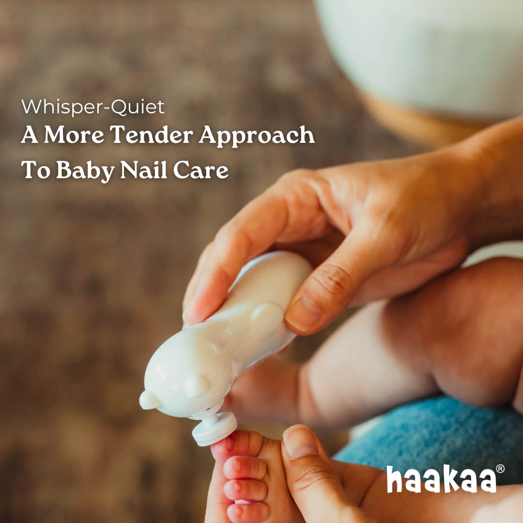 Haakaa Happii Bear Rechargeable Electric Baby Nail Trimmer Set with LED Light - Gentle & Quiet Baby Nail Clippers & File for Newborns & Toddlers - Perfect for Safe At-Home Baby Nail Care & Travel Use