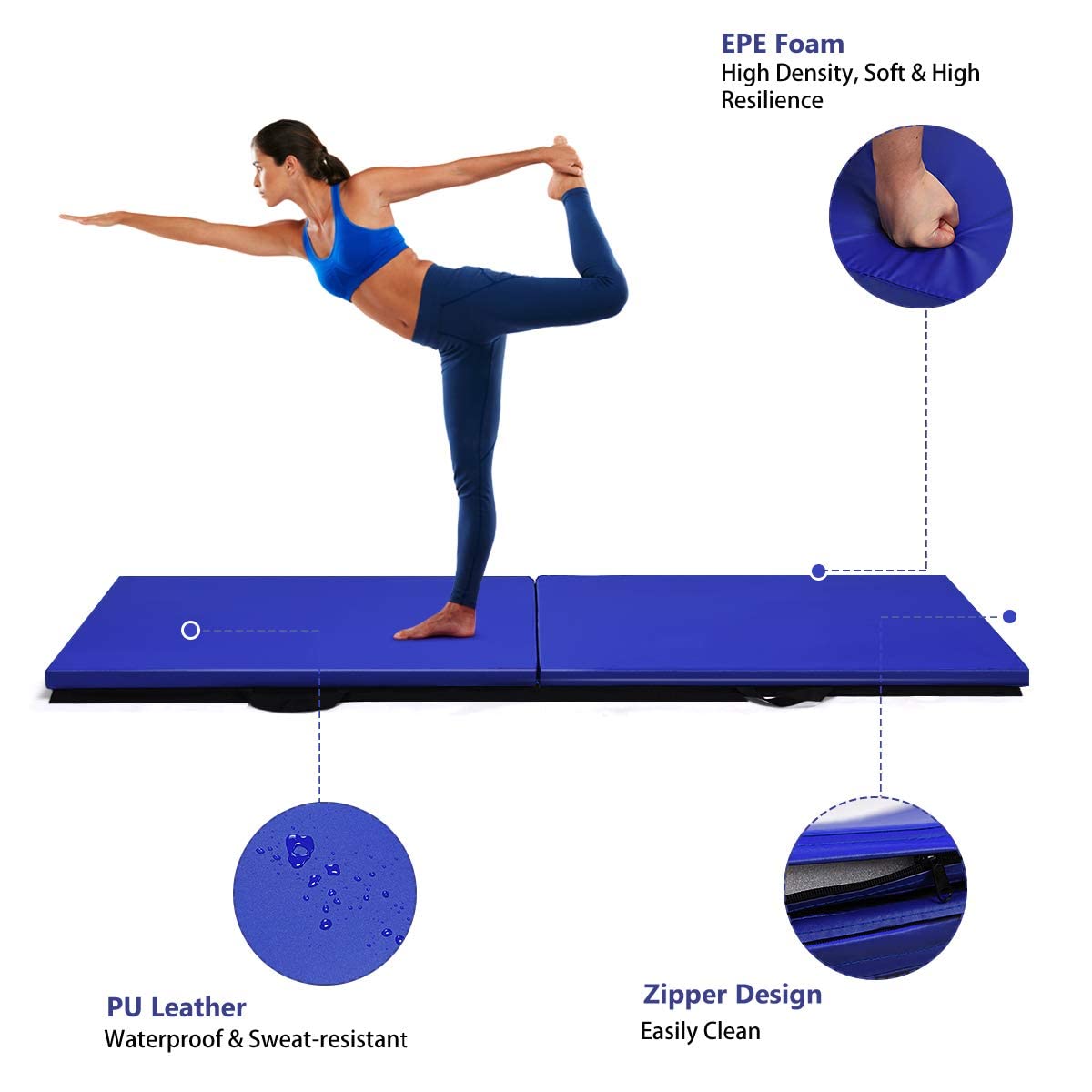 Giantex 6'x 2' Folding Gymnastics Mat - Lightweight Exercise Mat with Carrying Handles, Easy to Store & Clean - Perfect for Home Gym, Yoga, Tumbling, Kids Play & Fitness Training
