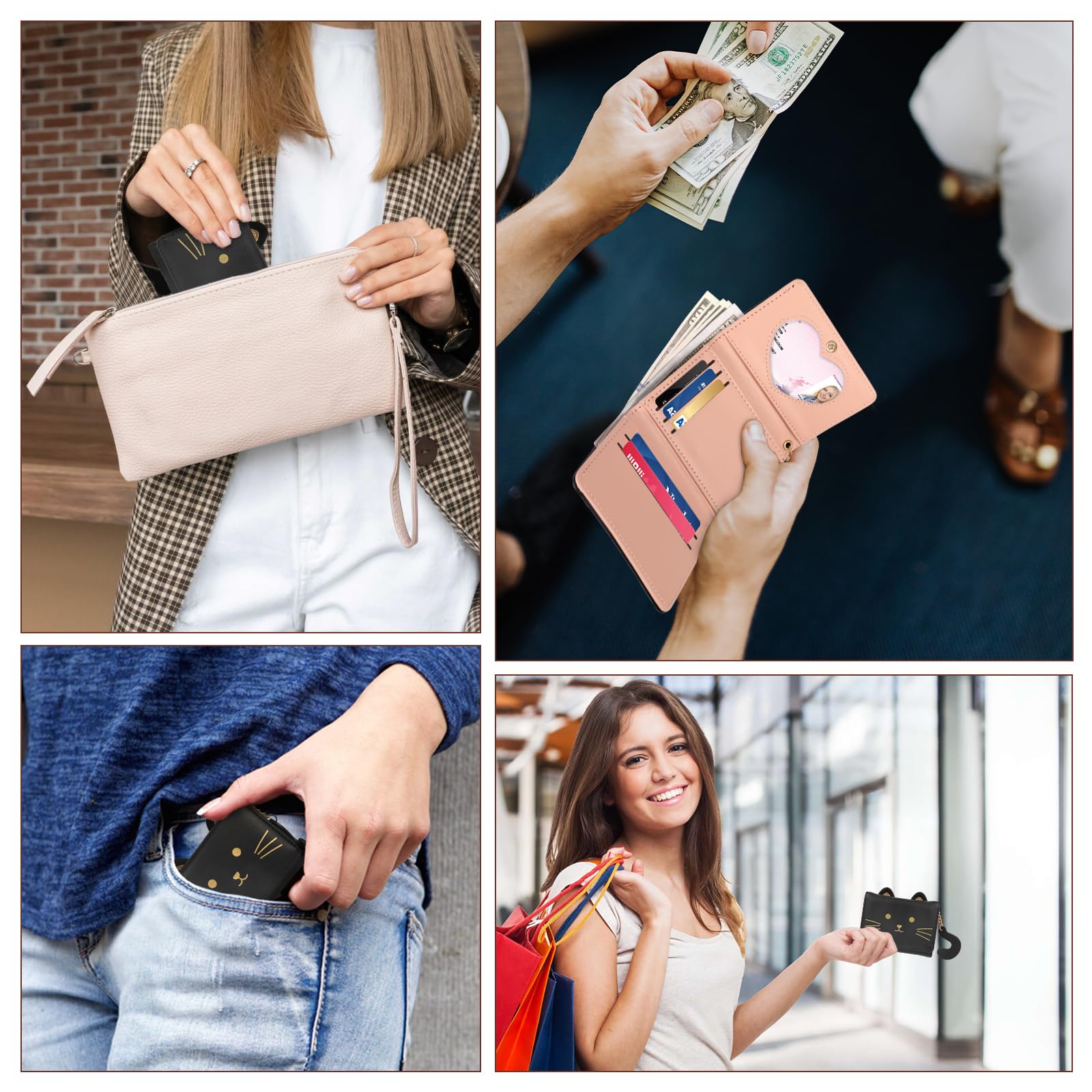 Stylish Small PU Leather RFID Blocking Women's Wallet - Cute Black Cat Bi-Fold Design with Multiple Slots, ID Window & Coin Pocket | Perfect for Everyday Use, Travel & Gift Giving
