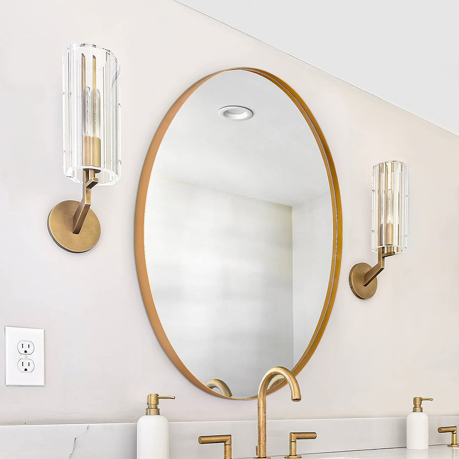 Clavie 24x36 Inch Oval Wall Mirror - Stainless Steel Gold Framed Bathroom Vanity Mirror for Living Room, Bedroom, Entryway & More - Perfect for Makeup, Decor & Small Spaces