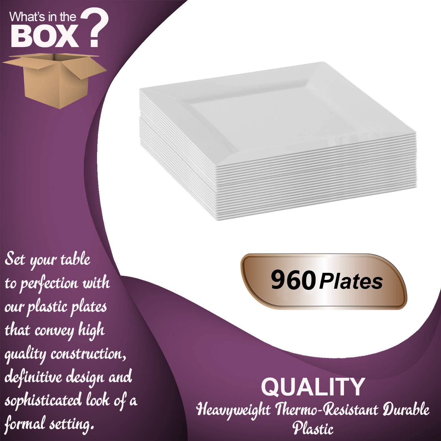 Smarty Had A Party 960 Heavy-Duty Disposable White Plastic Square Pastry Plates 4.5 Inch - Bulk Party Supplies for Weddings, Birthdays & Events - Perfect for Desserts, Appetizers & Catering