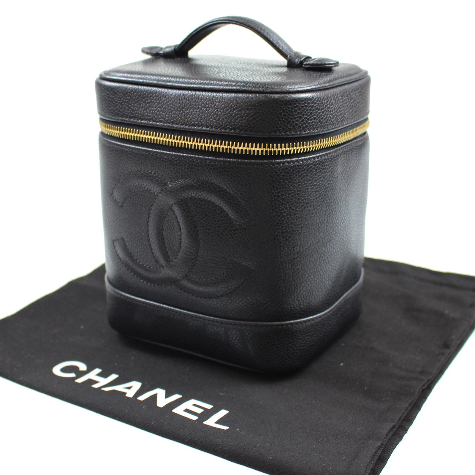 Vintage Chanel 1994 Caviar Leather CC Logo Vanity Travel Case Bag - Luxury Cosmetic Organizer for Travel, Parties & Special Occasions