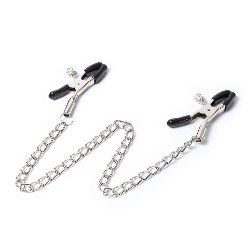 Adjustable Pressure Nipple Clamps - Stainless Steel Non-Piercing Body Jewelry for Women & Men - Sensual Faux Piercing Necklace & Body Chain - Perfect for BDSM, Role Play, and Intimate Accessories