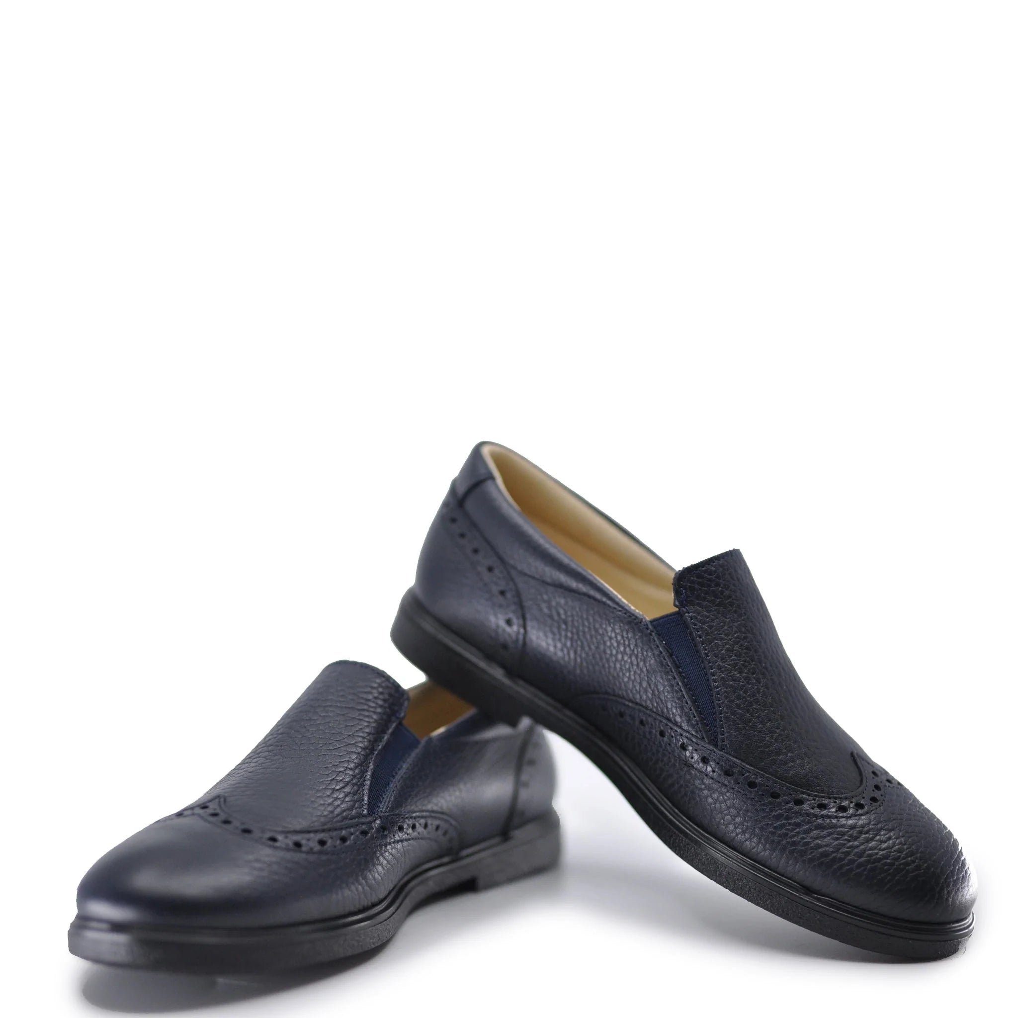 Premium Navy Pebbled Wingtip Dress Shoes for Men - Classic Business & Formal Attire - Perfect for Office, Weddings & Special Occasions