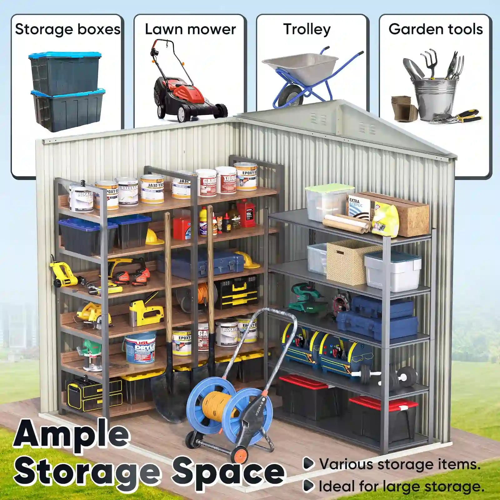 Secure Metal Storage Shed with Combination Lock - Weatherproof Outdoor Storage for Garden Tools, Pool Equipment & Backyard Organization