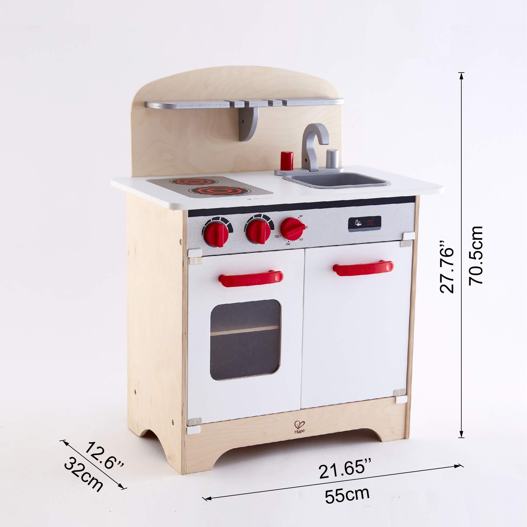 Hape Gourmet Kitchen Toy - Fully Equipped Wooden Pretend Play Kitchen Set with Sink, Stove, Oven, Storage Cabinet & Spice Rack - Perfect for Kids Role Play & Early Learning (Red)