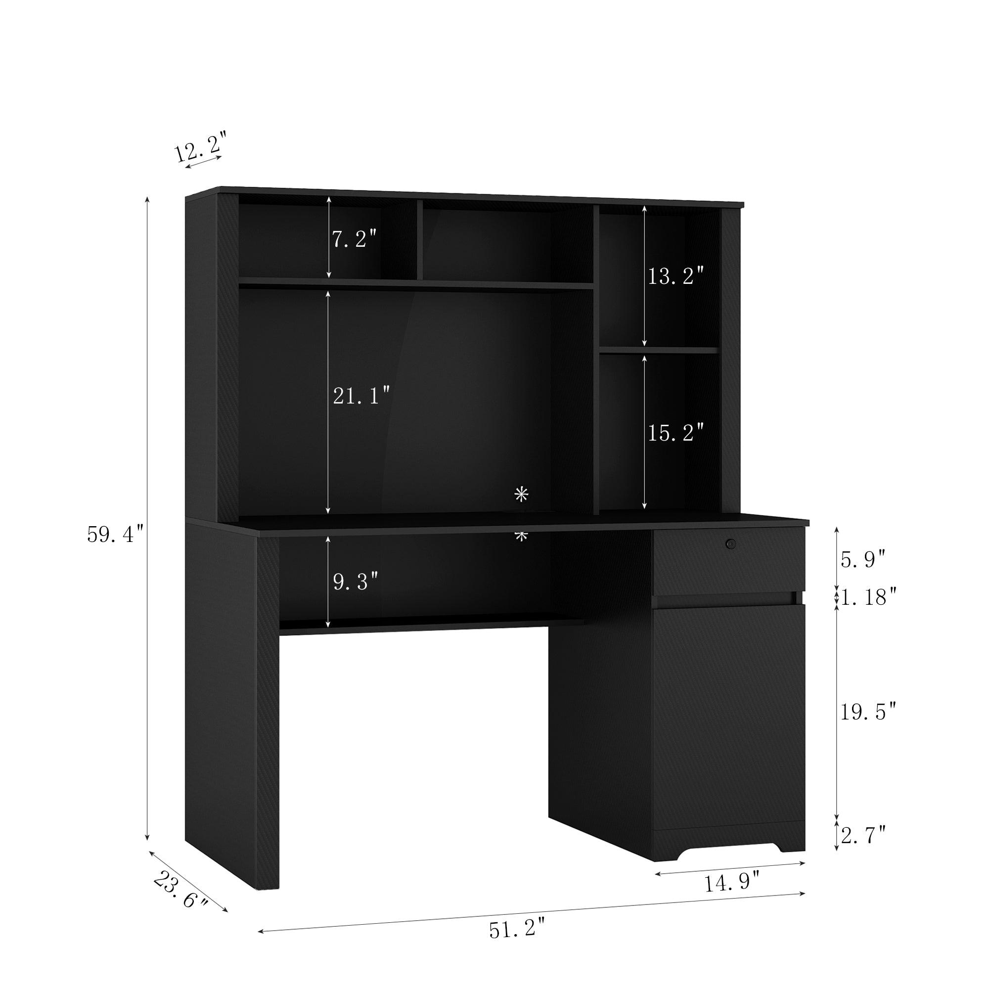 Wooden Computer Desk with Hutch & Bookshelf - Home Office Desk with Drawers, 3 AC Outlets & 2 USB Ports - Executive Desk for Teens, Students & Professionals - Perfect for Study, Work & Remote Learning (Black)