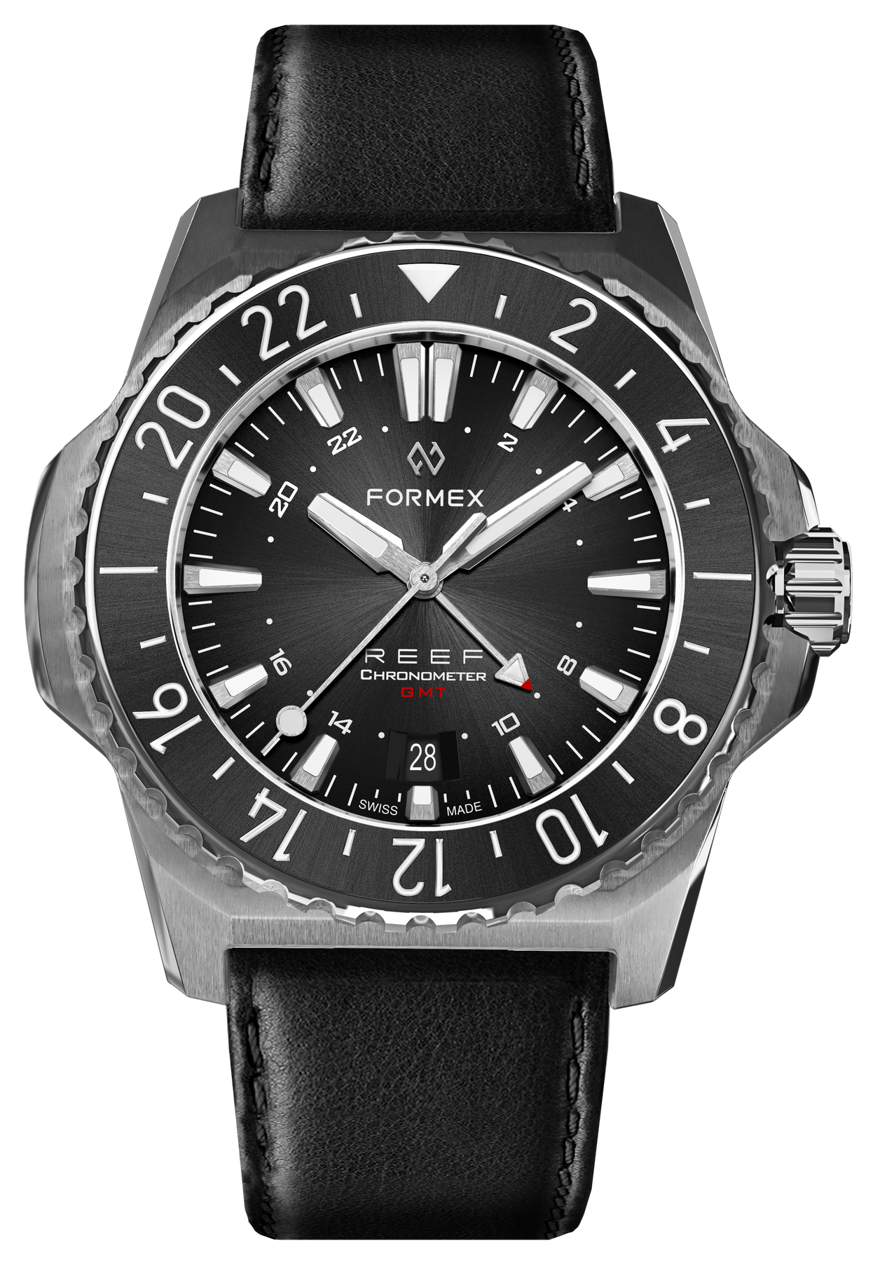 Formex REEF GMT Diver Watch - Black & Red Ceramic Bezel, Swiss Automatic Movement, 300M Water Resistant | Perfect for Scuba Diving, Travel & Luxury Watch Collectors