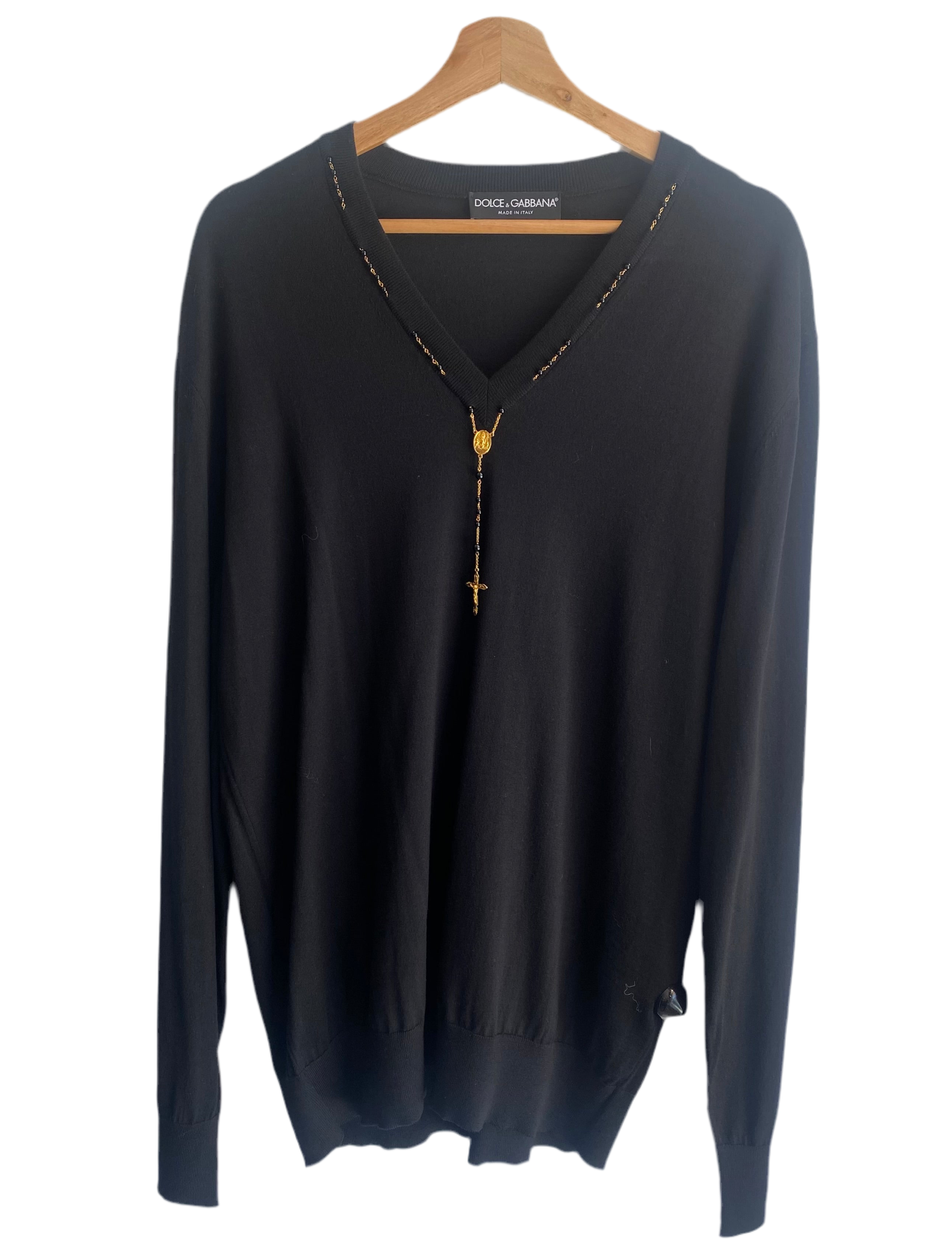 Dolce & Gabbana Black Rosary Knit Sweater for Men - Stylish Winter Pullover with Cross Design | Perfect for Church, Christmas & Formal Occasions