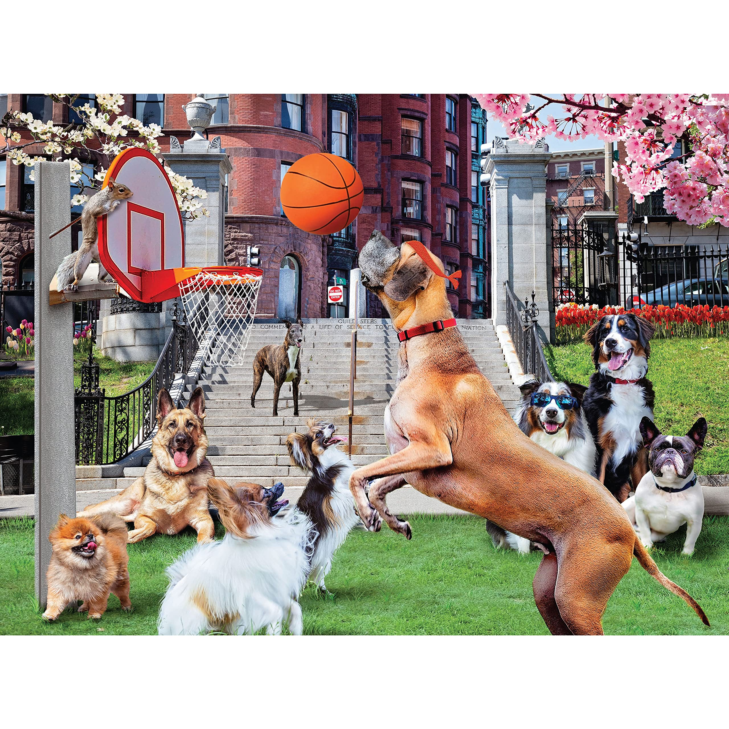 1000 Piece Jigsaw Puzzle for Adults - Shooting Hoops Basketball Puzzle by KI Puzzles, 27x20 Inch Large Whimsical Art Puzzle, Fun Challenge for Family Game Night & Relaxation