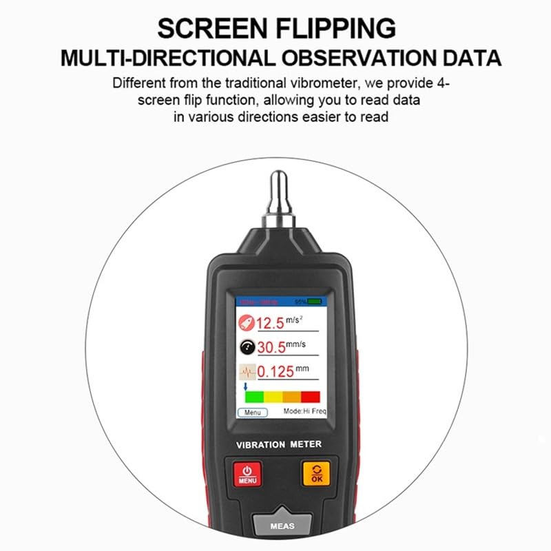 WT63B Digital Vibration Meter - High Sensitivity Portable Vibration Tester with Accelerometer, Resettable Job Timer & Color LCD Display | Industrial Equipment Maintenance, Machine Condition Monitoring, HVAC System Diagnostics