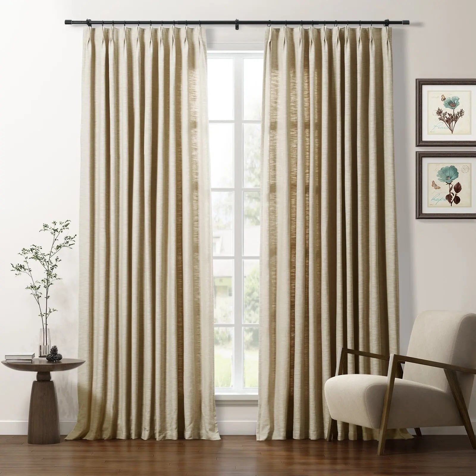 Premium Cotton Blend Pleated Curtains for Living Room & Bedroom - Elegant Drapery Panels with Thermal Insulation & Blackout - Perfect for Home Decor, Privacy & Light Control