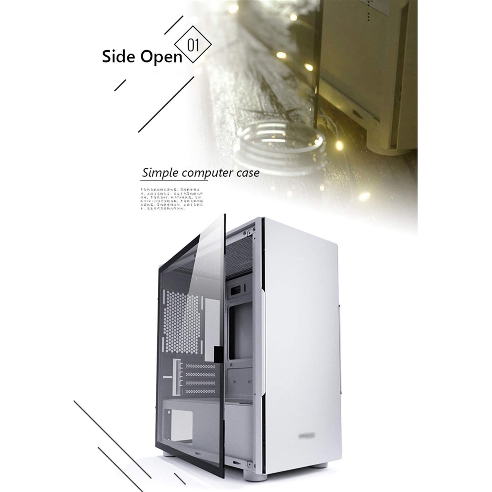 Mid-Tower ATX Computer Case with Tempered Glass Panel, USB 3.0 Ports & 6 Fan Positions - Supports Water Cooling (Black) - Perfect for Gaming PC Builds & Custom Desktop Setups