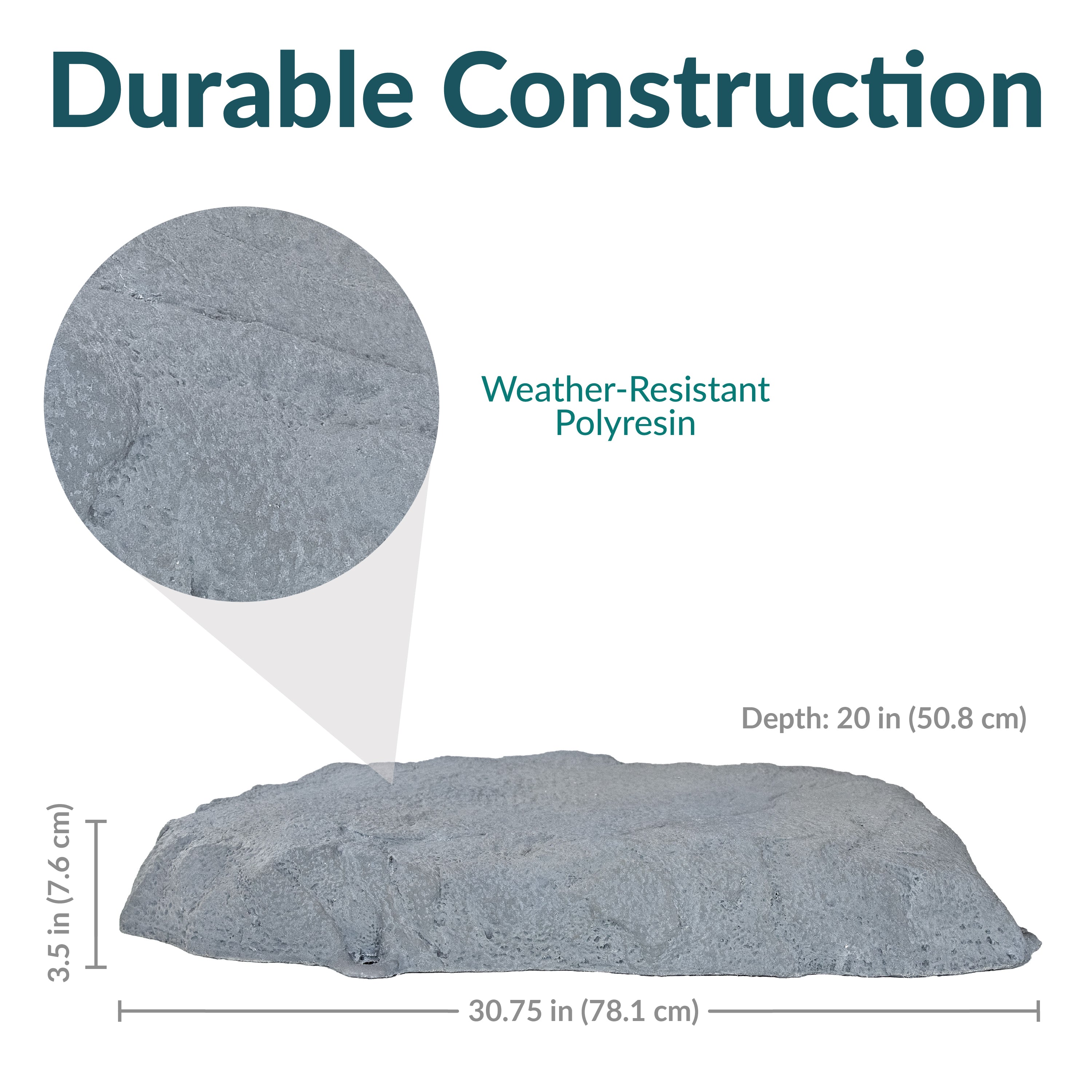 Sunnydaze Flat Artificial Landscape Rock Cover with Stakes - Durable Outdoor Decorative Rock Mat for Garden, Yard & Pool Areas - Perfect for Landscaping, Hiding Wires & Enhancing Aesthetics