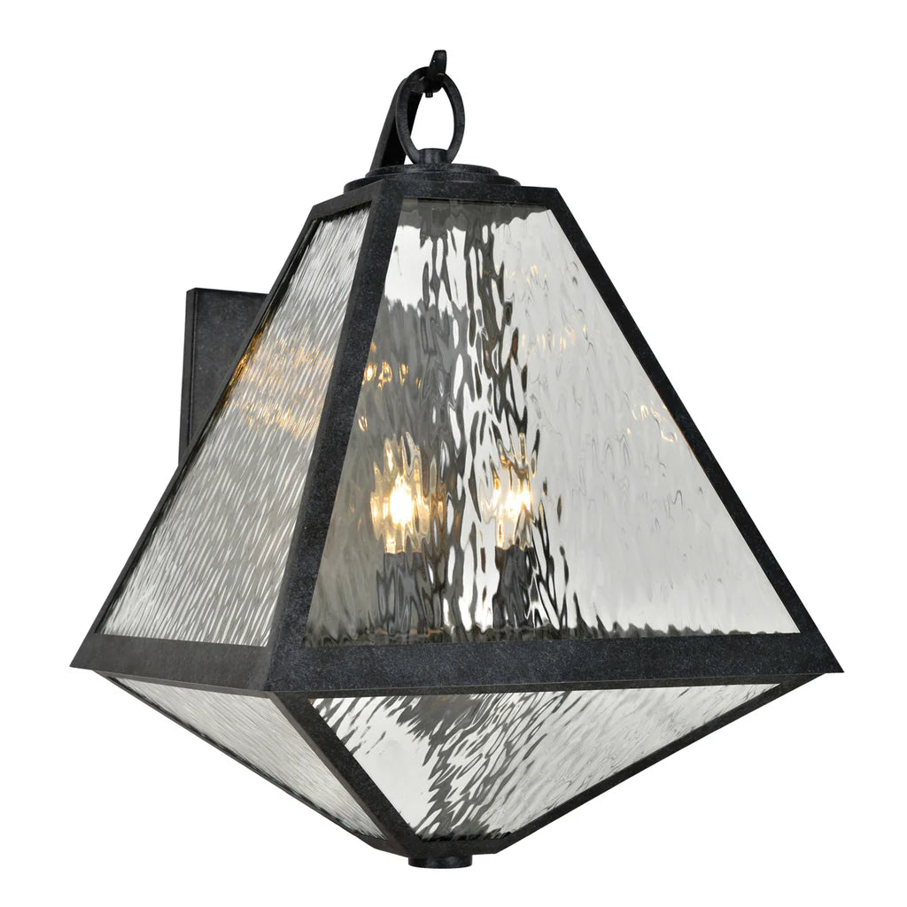 Brian Patrick Flynn Glacier 3-Light Outdoor Wall Sconce - 14x21 Inch Stainless Steel Water Glass Fixture with Black Charcoal Finish - 120V E12 Candelabra Base LED Compatible - Perfect for Patio, Garden, Exterior & Interior Wall Lighting