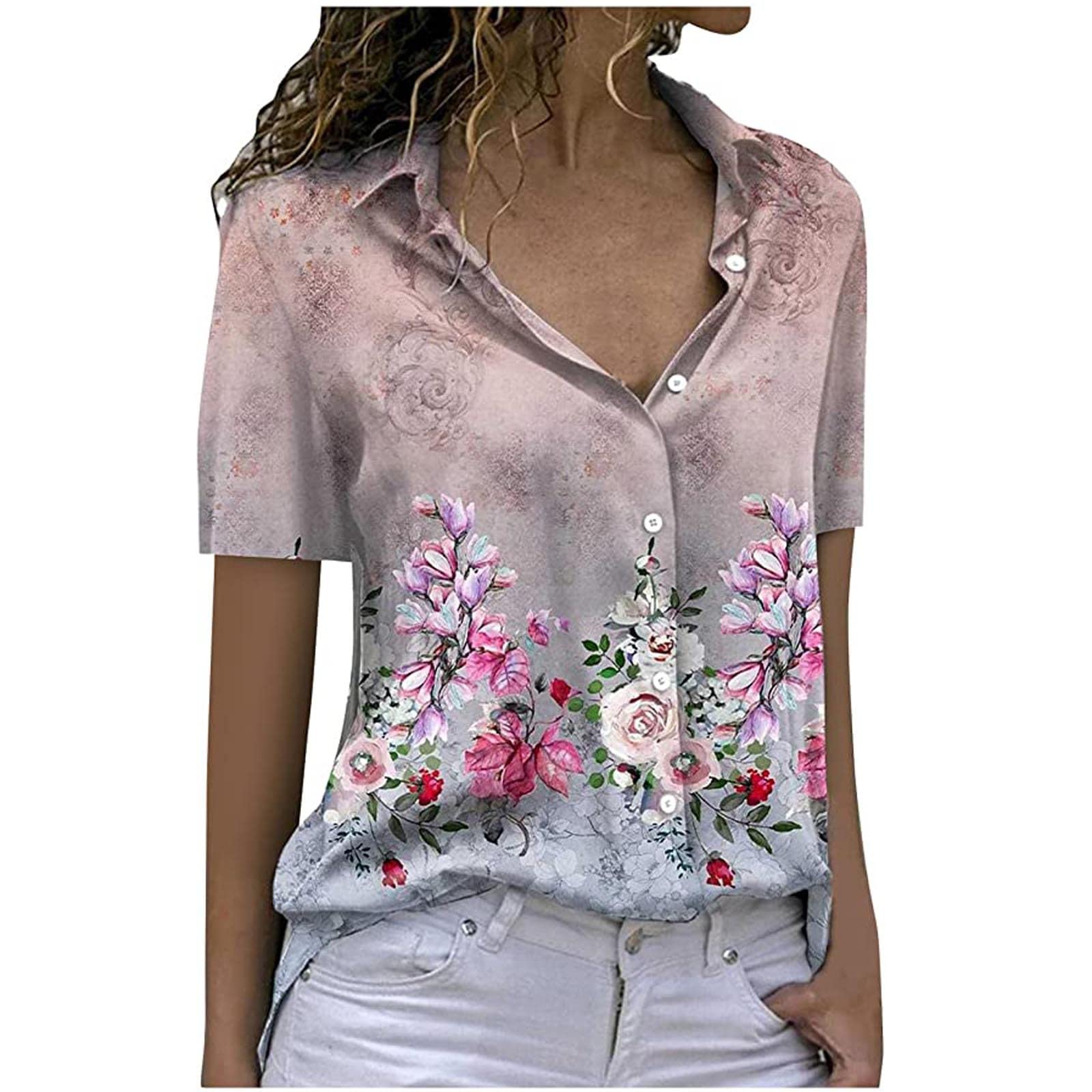 Women's Summer Short Sleeve Blouse - Boho Print T-Shirt for Casual Outings