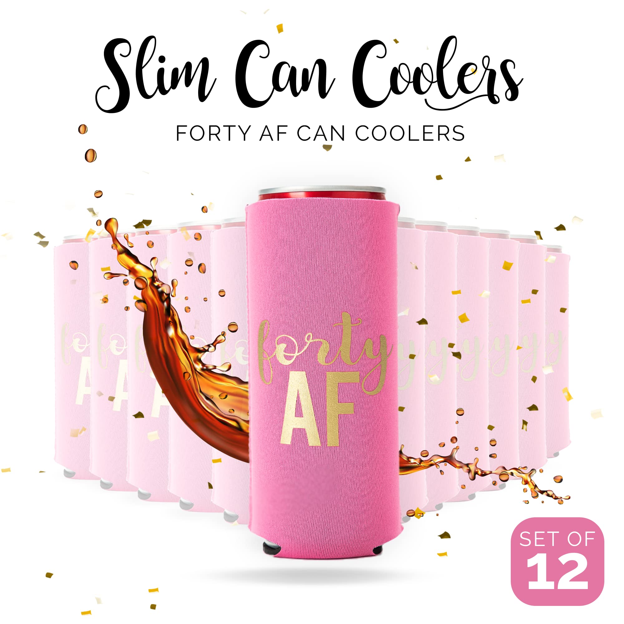 40th Birthday Party Can Coolers Set of 12 - Insulated Beer Koozies for Men & Women - Perfect for 40th Birthday Favors, Decorations & Outdoor Events