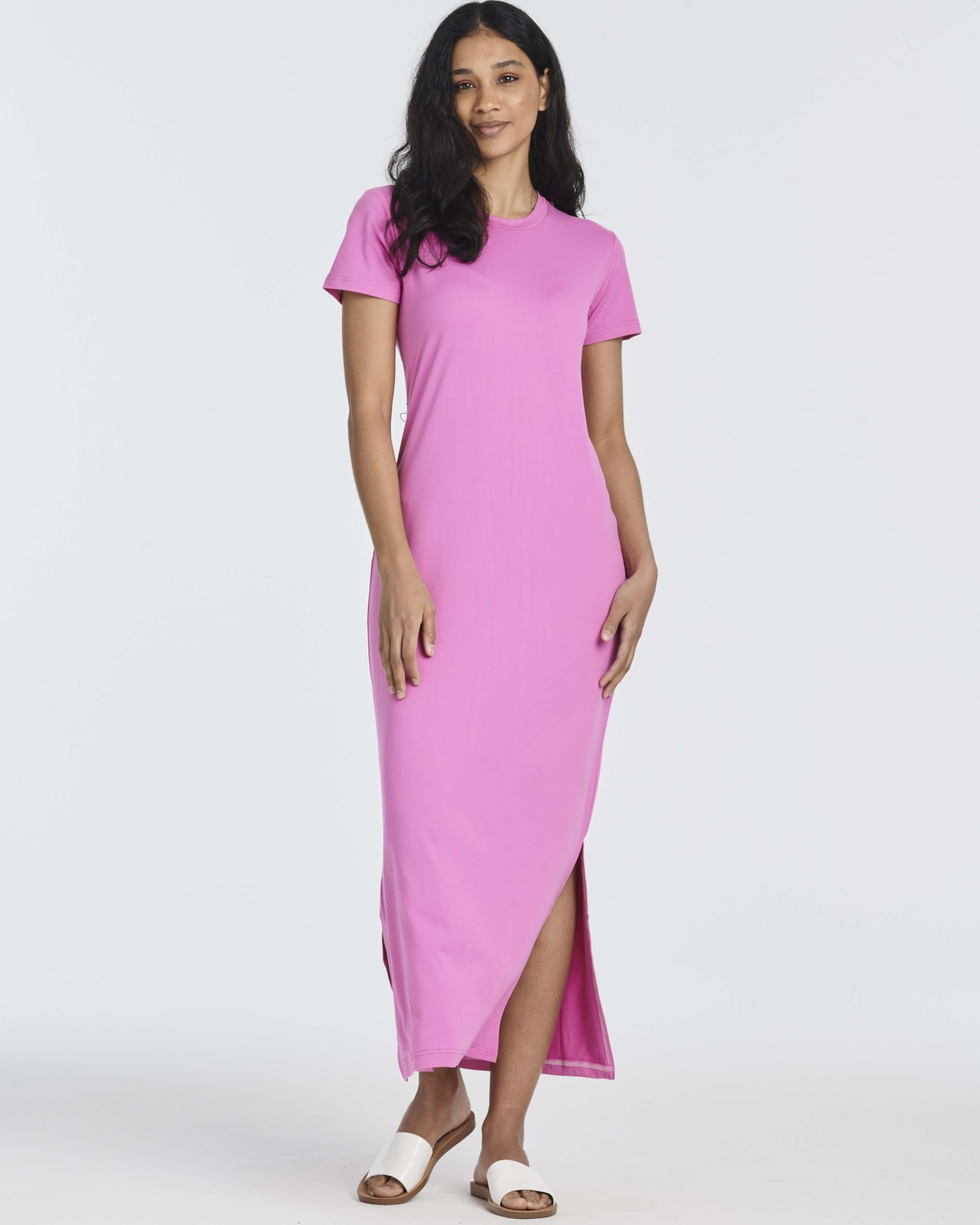 Real Essentials 3 Pack Women's Casual Short Sleeve Maxi T-Shirt Summer Dresses with Side Slit & Pockets - Plus Size Available - Perfect for Beach, Vacation & Everyday Wear
