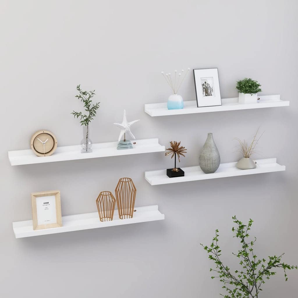 Picture Frame Ledge Shelves - Set of 4 White Wall Shelves (23.6x3.5x1.2 inches) for Storage & Display - Perfect for Bedroom, Living Room, Bathroom, Kitchen & Office Decor - Ideal for Photo Frames, Books, Plants & Home Organization