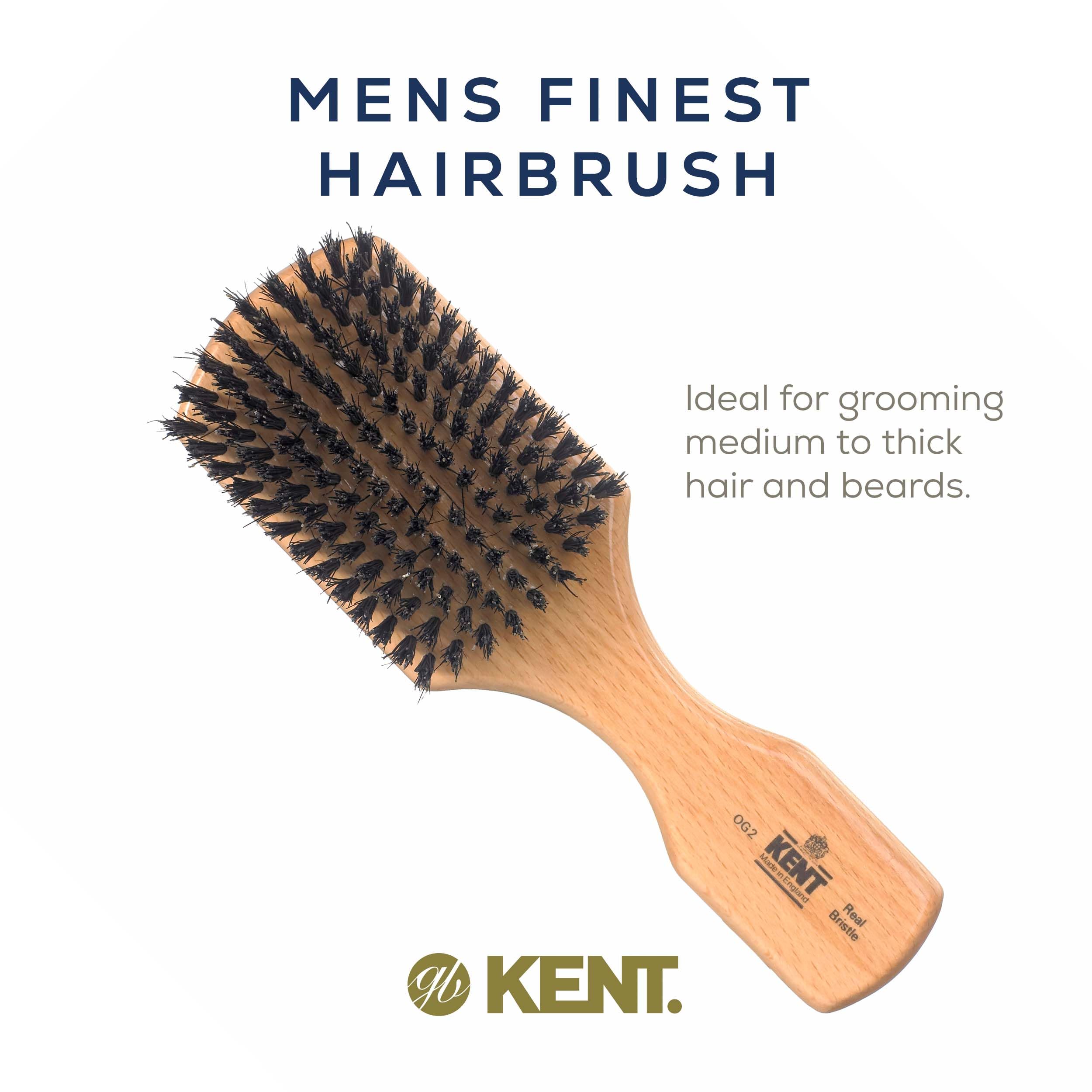 Kent OG2 Boar Bristle Hair & Beard Brush for Men - Grooming & Styling Essential