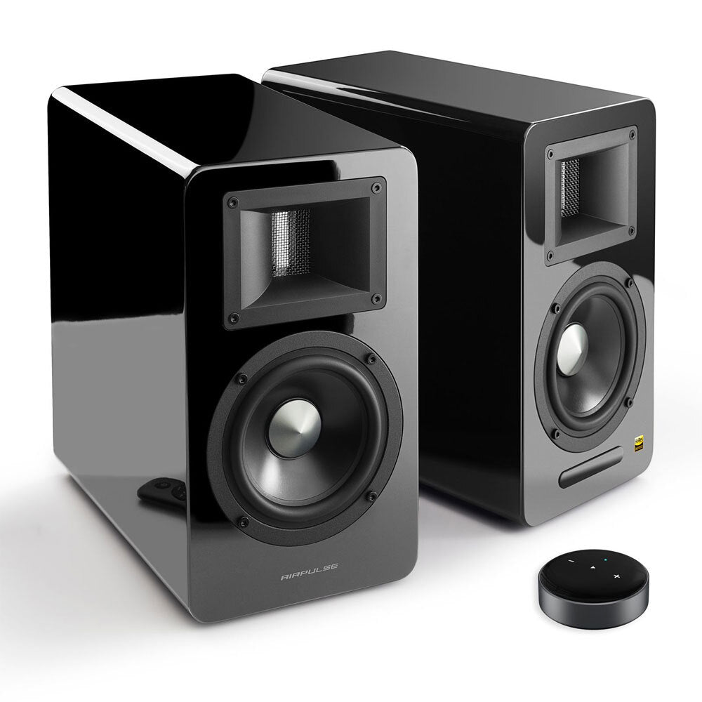 Airpulse A100 Active Wireless Bluetooth Bookshelf Speakers with WiiM Mini Streamer - HiFi Audio System for Home Theater, Gaming & Music Streaming (Black)