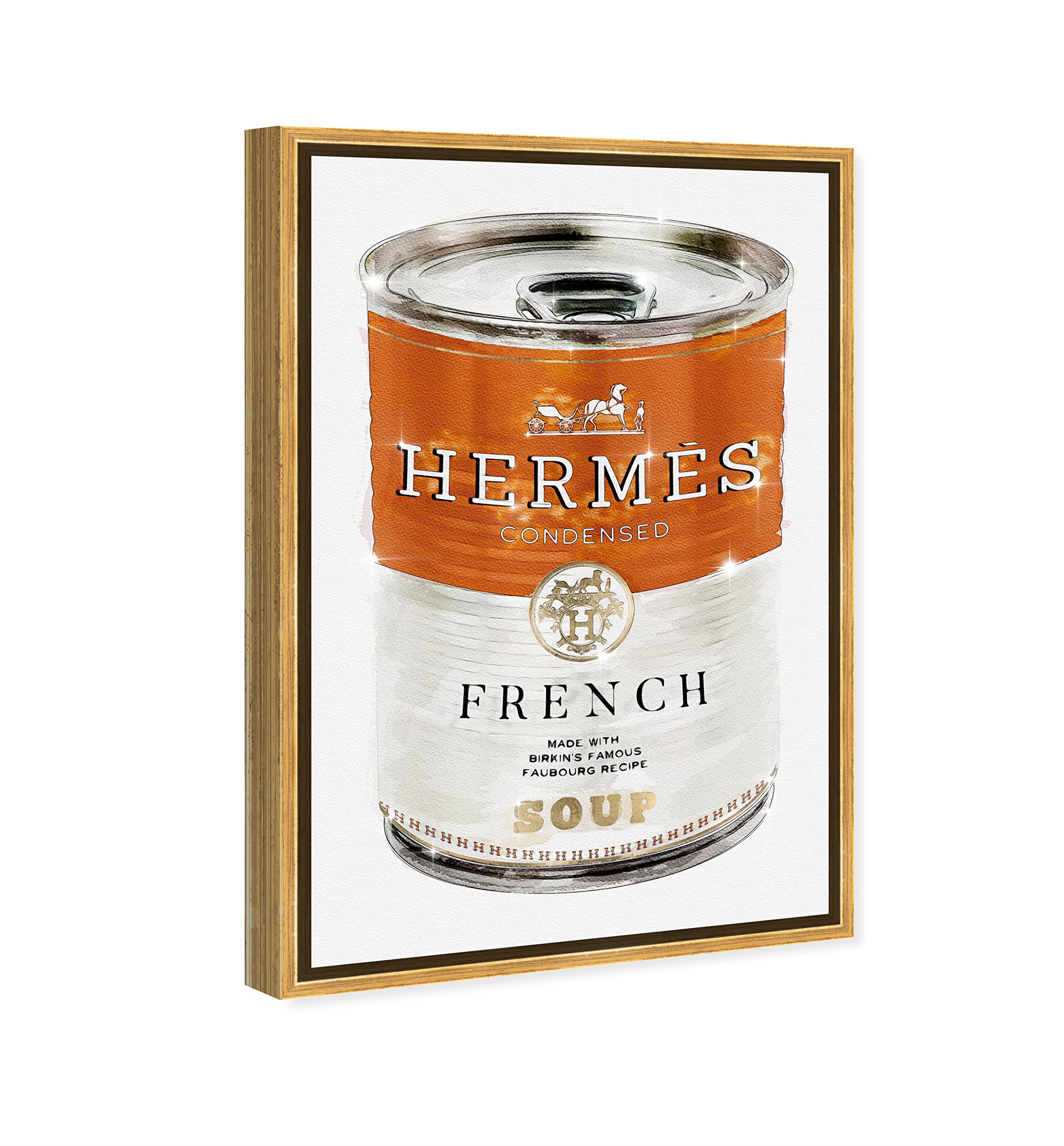 Oliver Gal Artist Co. French Luxe Soup Can Framed Wall Art - 16x24 Inch Fashion Glam Canvas Print for Living Room, Bedroom & Office Décor | Modern Pop Art Home Decorations
